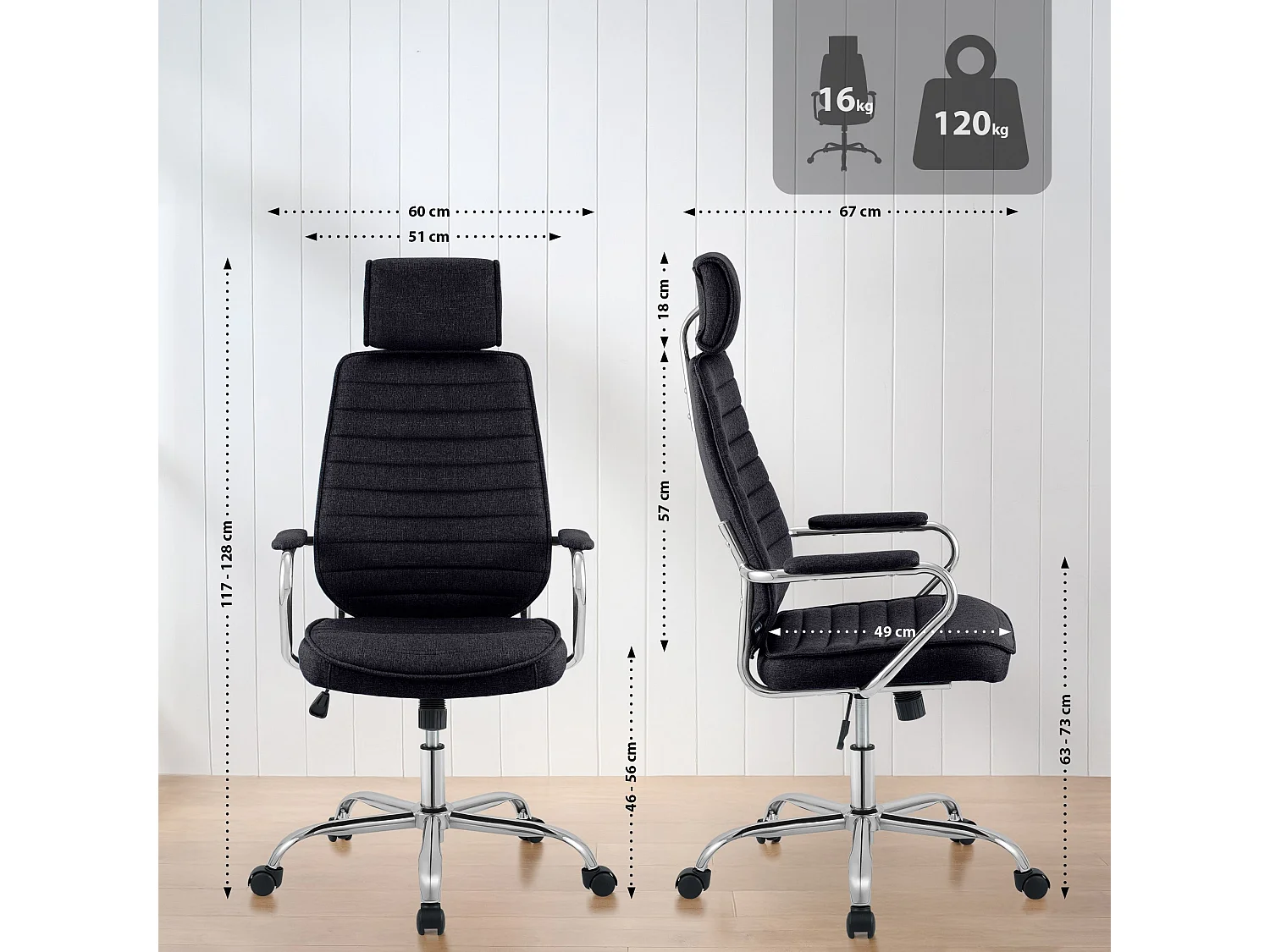 Chaise de bureau - Tissu - Noir - Rako