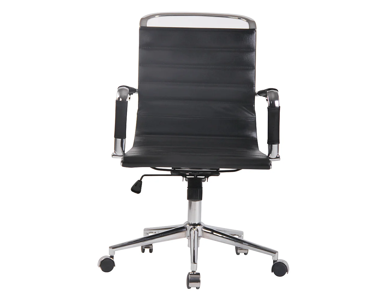 Chaise de bureau - Véritable cuir & Métal chromé - Noir - Barton