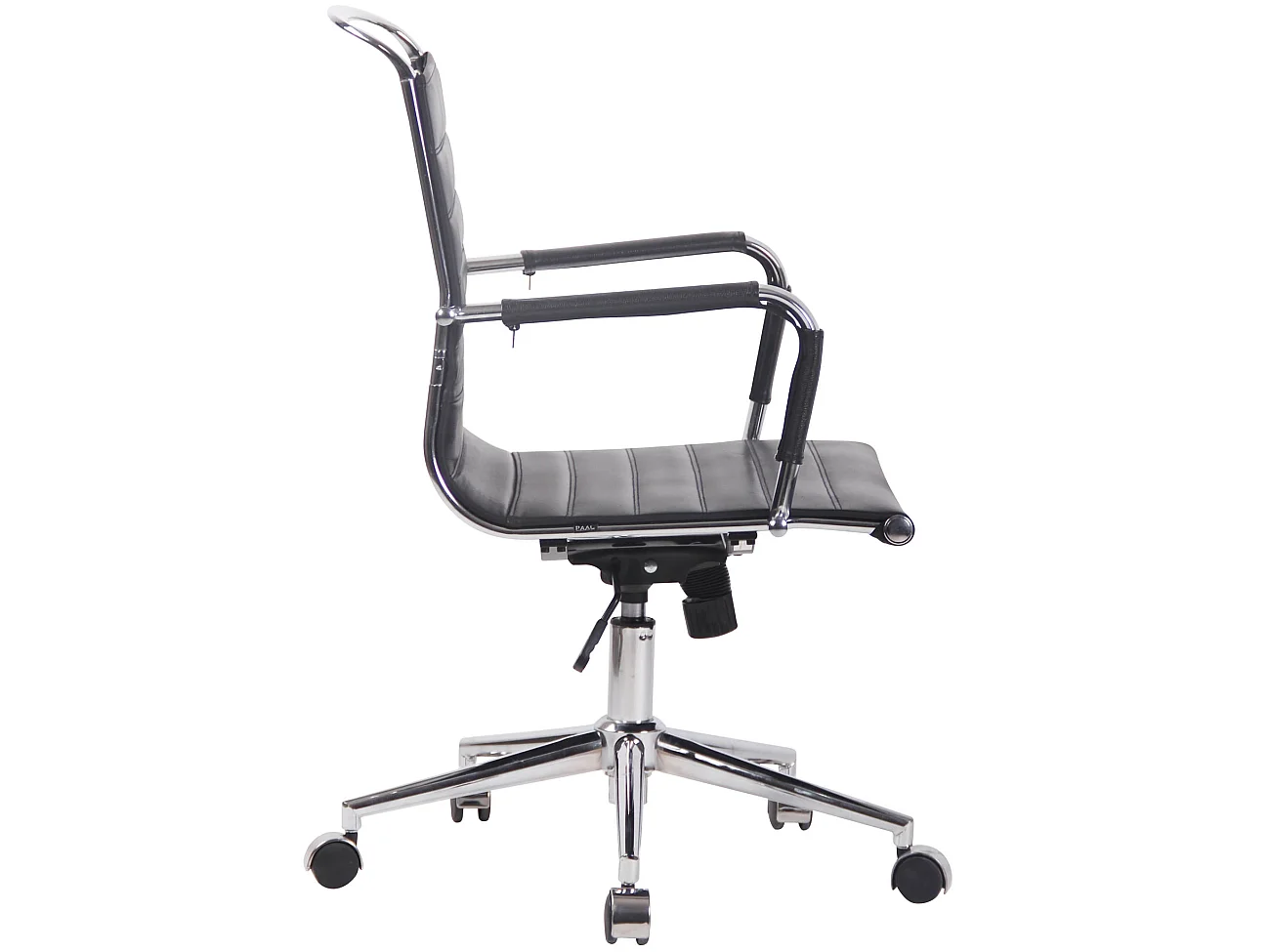 Chaise de bureau - Véritable cuir & Métal chromé - Noir - Barton