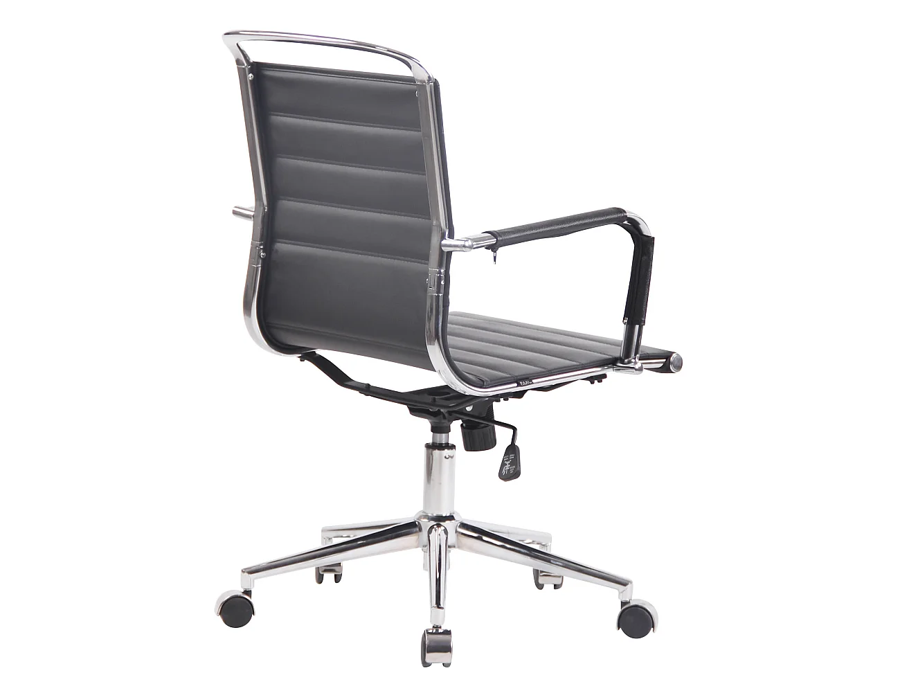 Chaise de bureau - Véritable cuir & Métal chromé - Noir - Barton