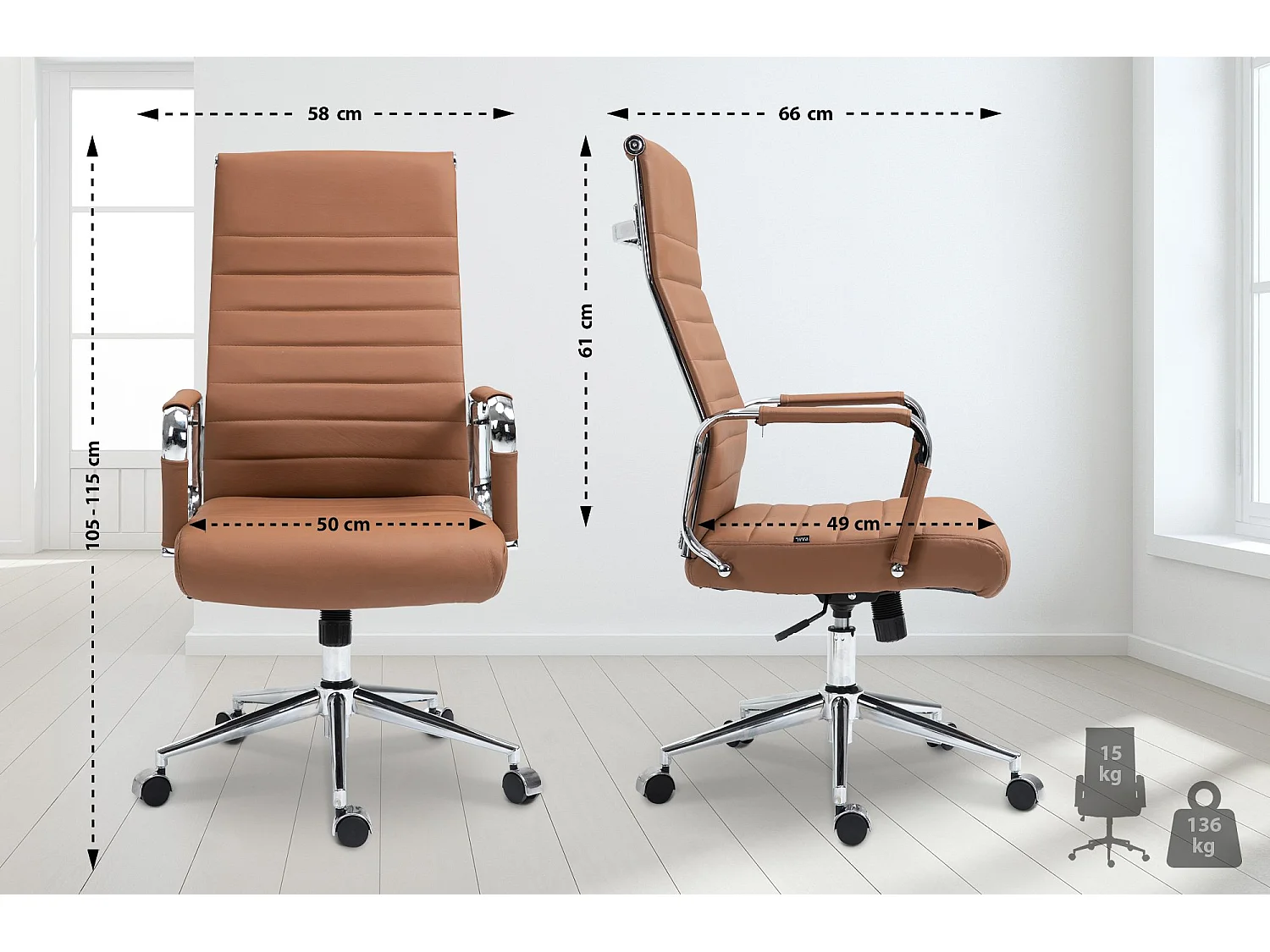 Bureaustoel - Echt leer & grijs - licht bruin - Kolumbus