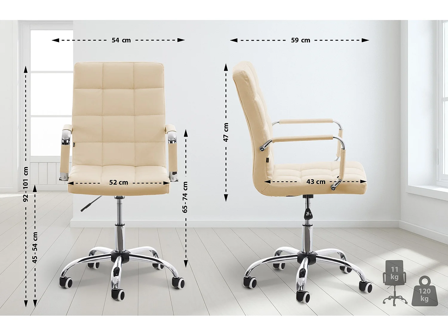 Bureaustoel - Kunstleer & Metaal in chroomoptiek - creme - Deli V2