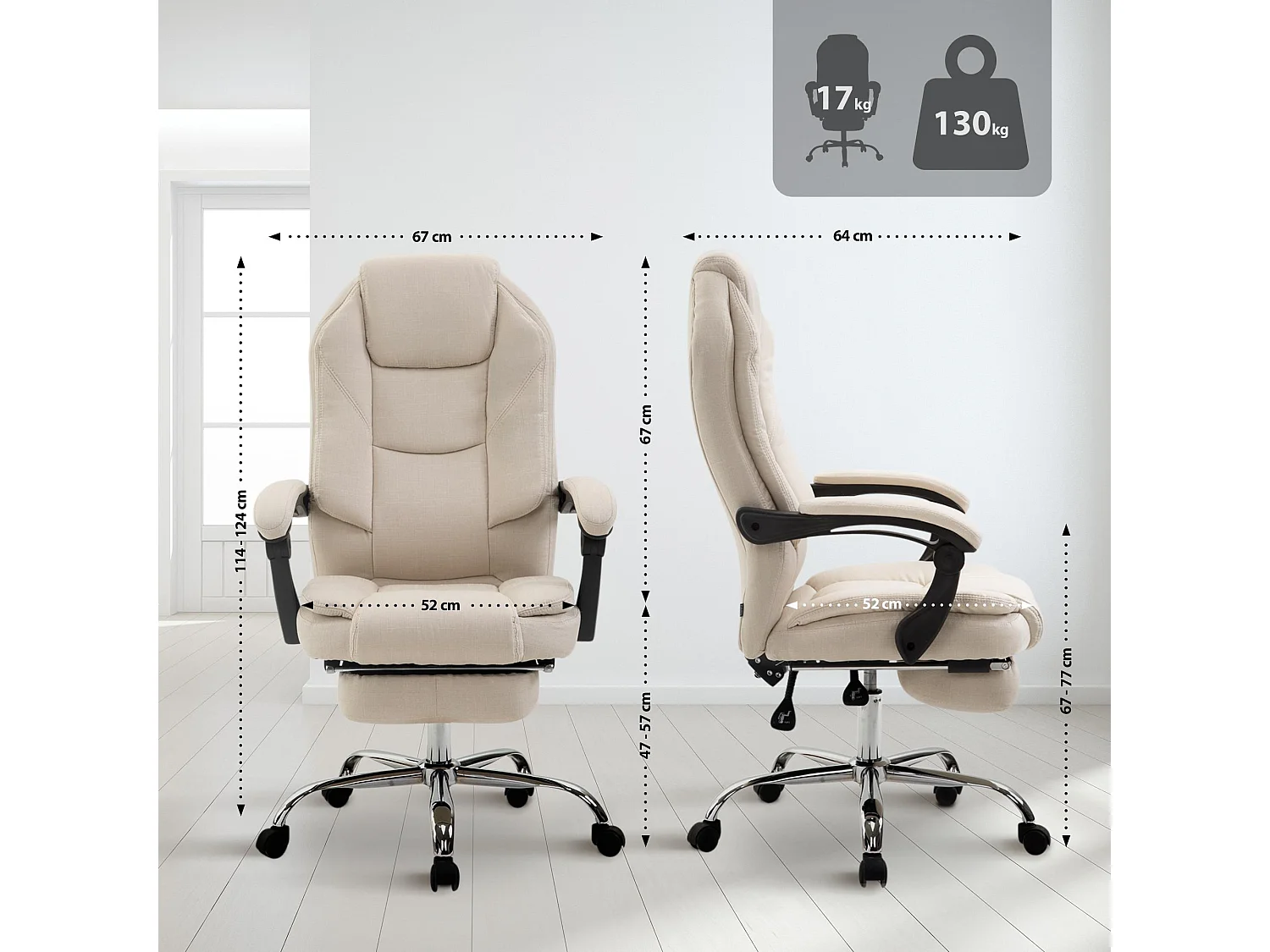 Chaise de bureau - Tissu - Crème - Castle