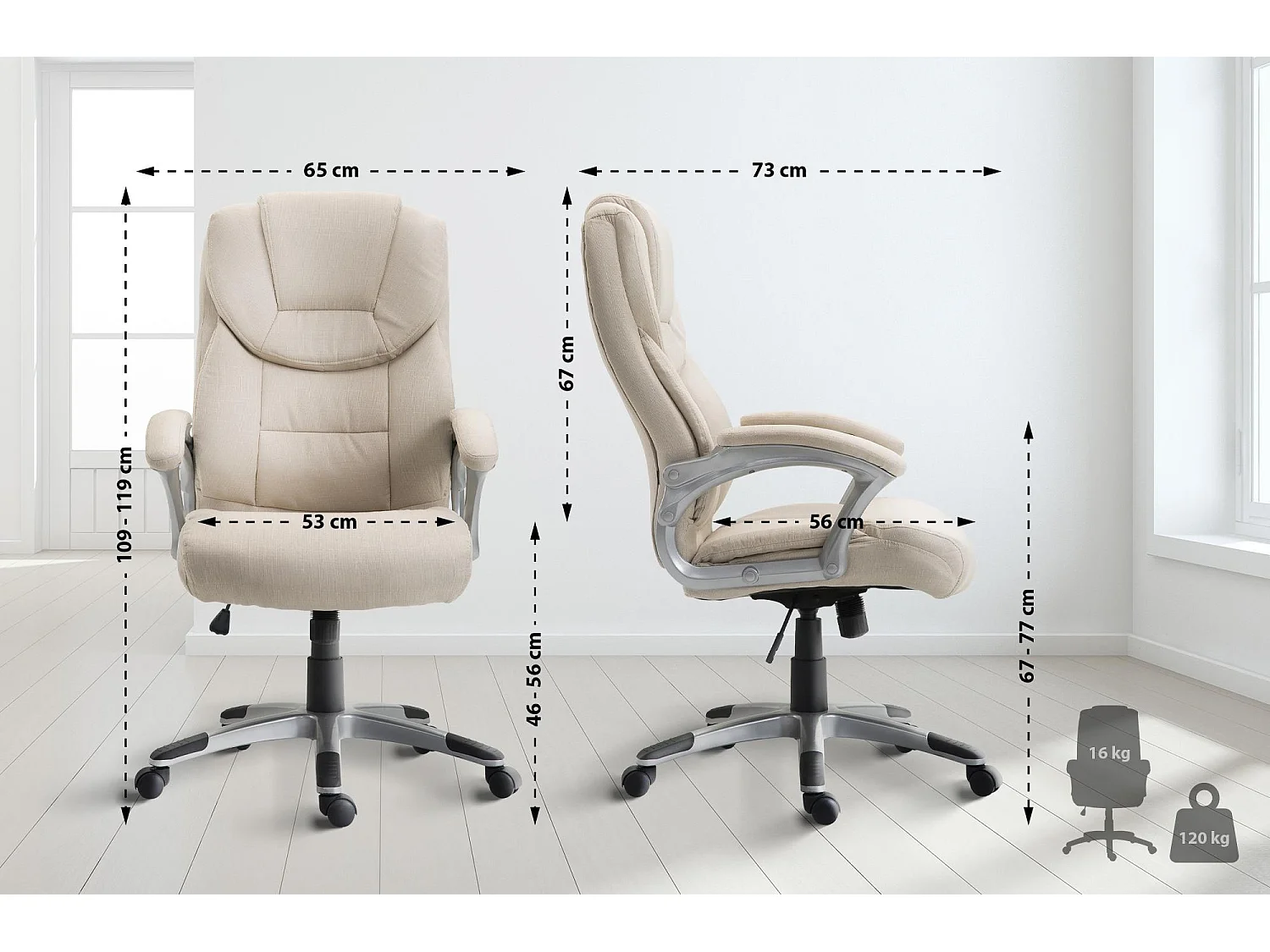 Chaise de bureau - Tissu & Plastique - Crème - Texas V2