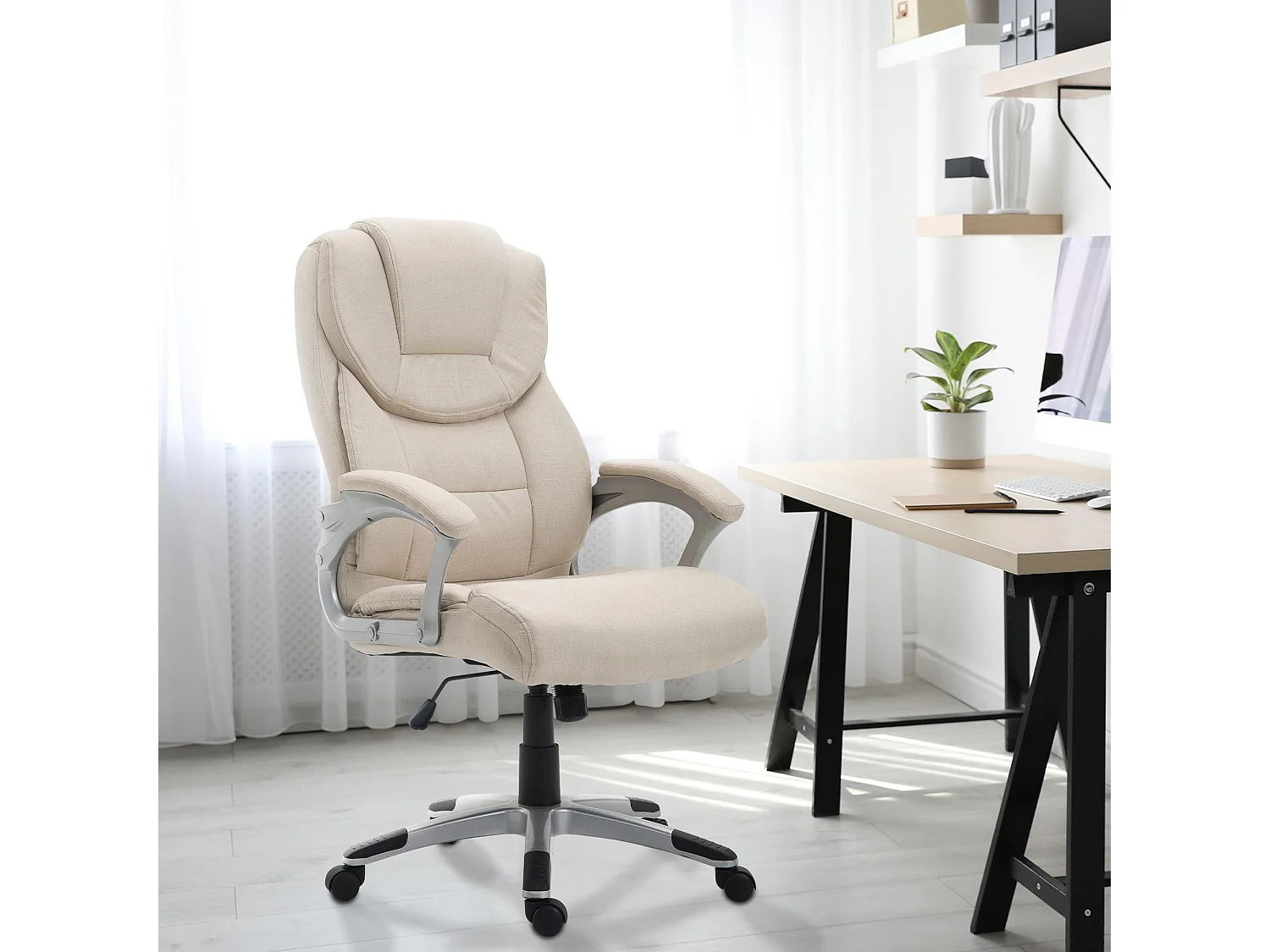 Chaise de bureau - Tissu & Plastique - Crème - Texas V2