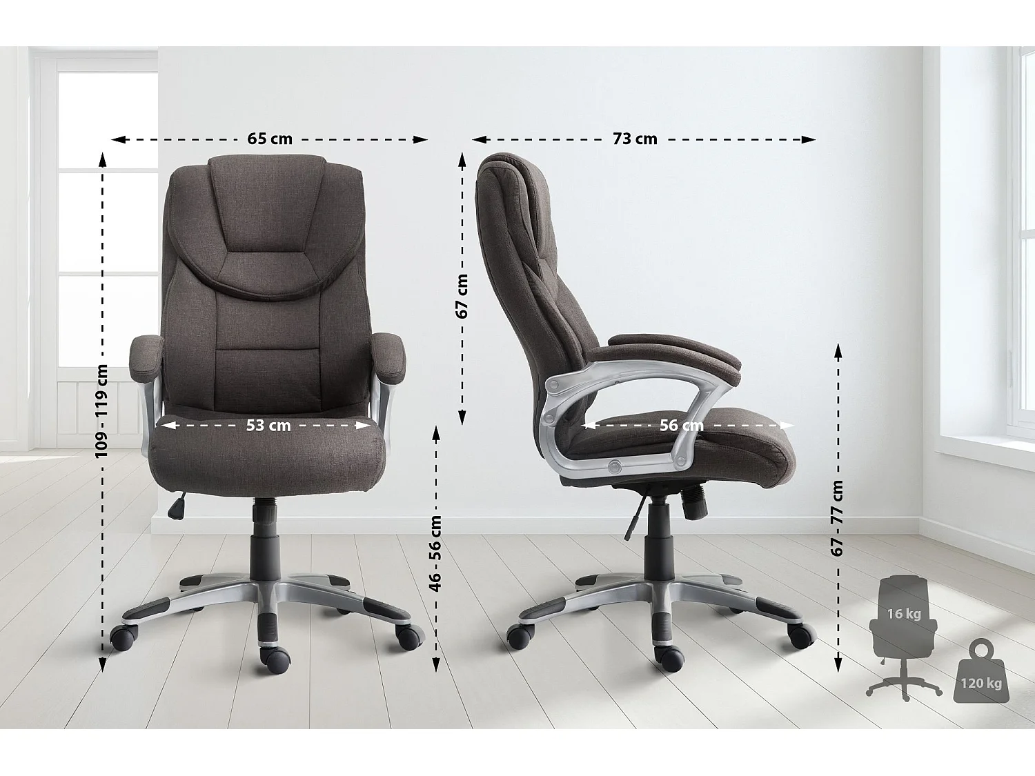 Chaise de bureau - Tissu & Plastique - Gris foncé - Texas V2