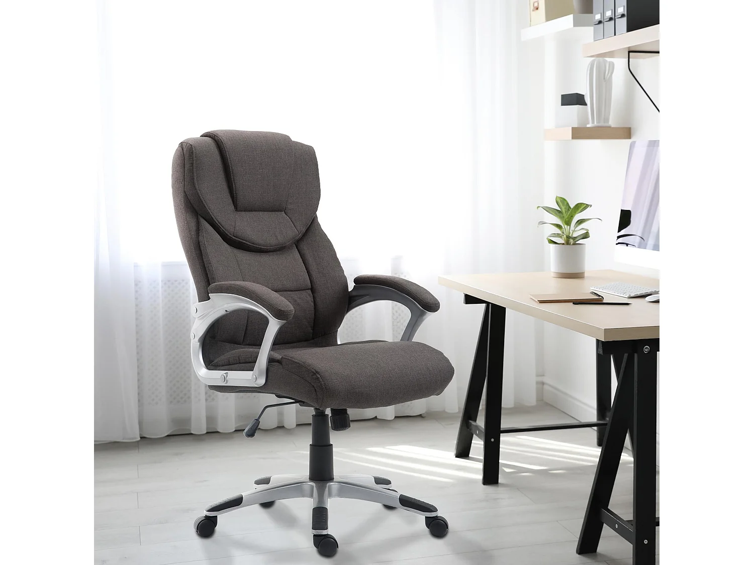 Chaise de bureau - Tissu & Plastique - Gris foncé - Texas V2