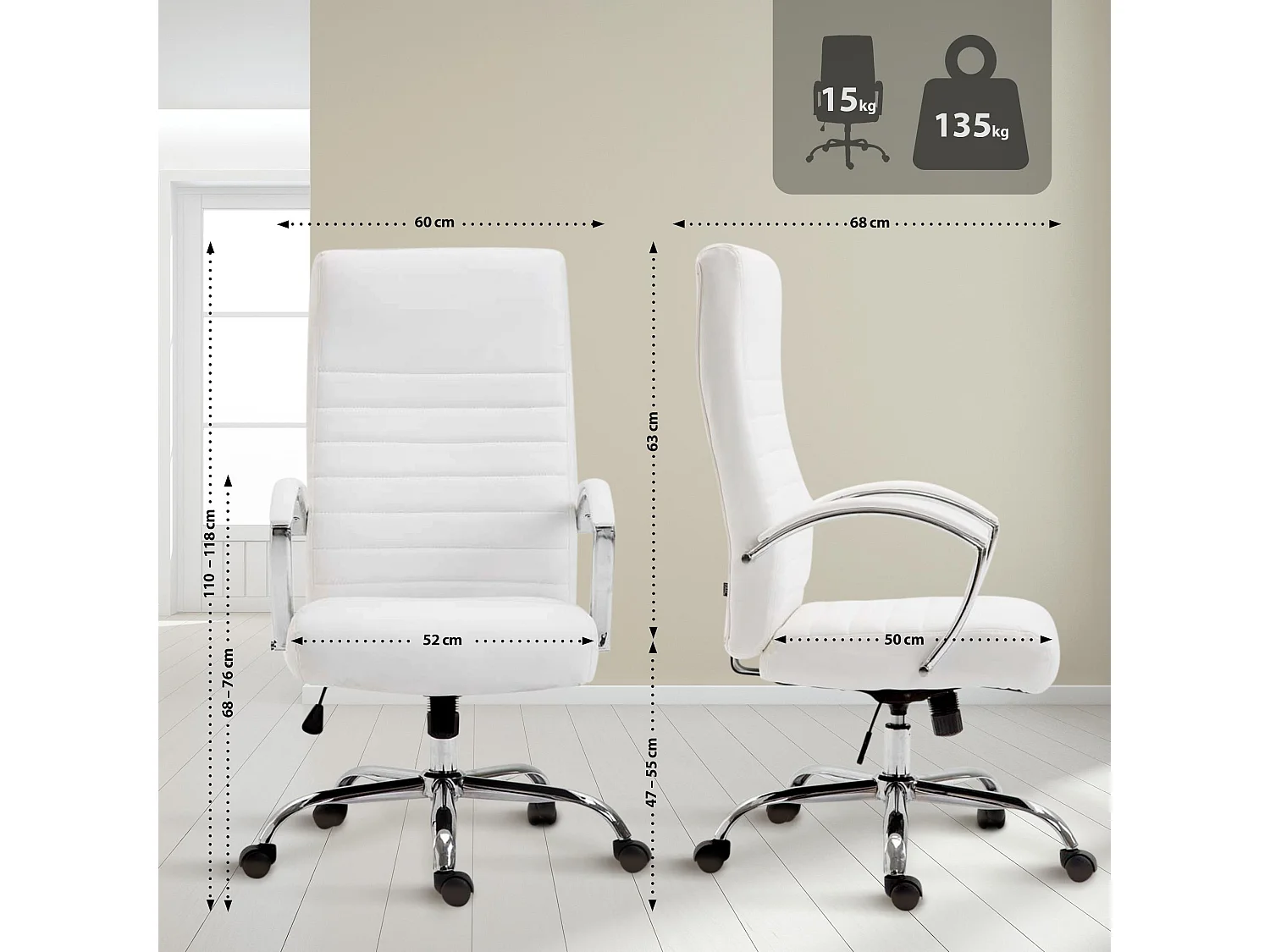 Chaise de bureau - Similicuir & Nature - Blanc - Valais