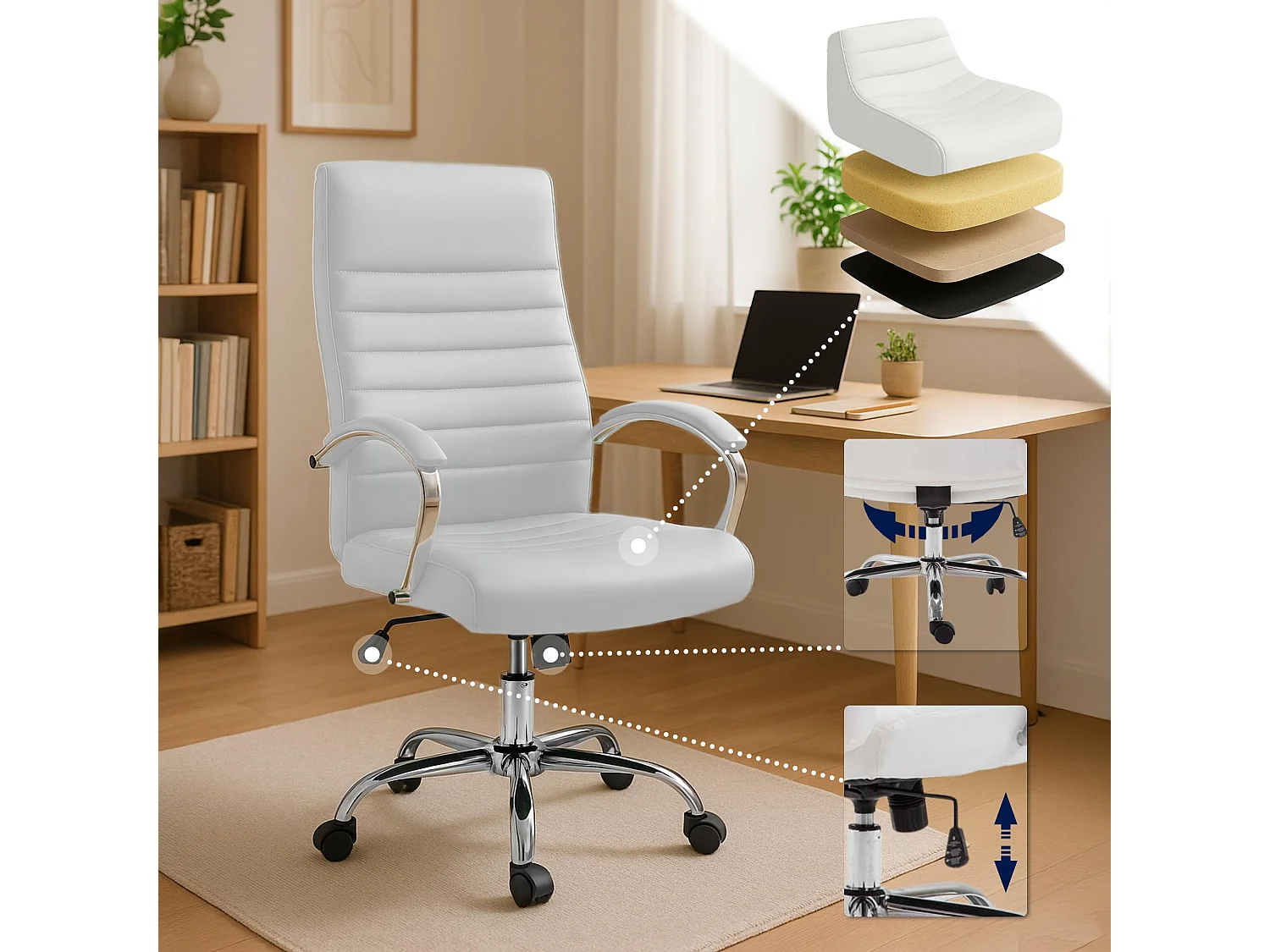 Chaise de bureau - Similicuir & Nature - Blanc - Valais
