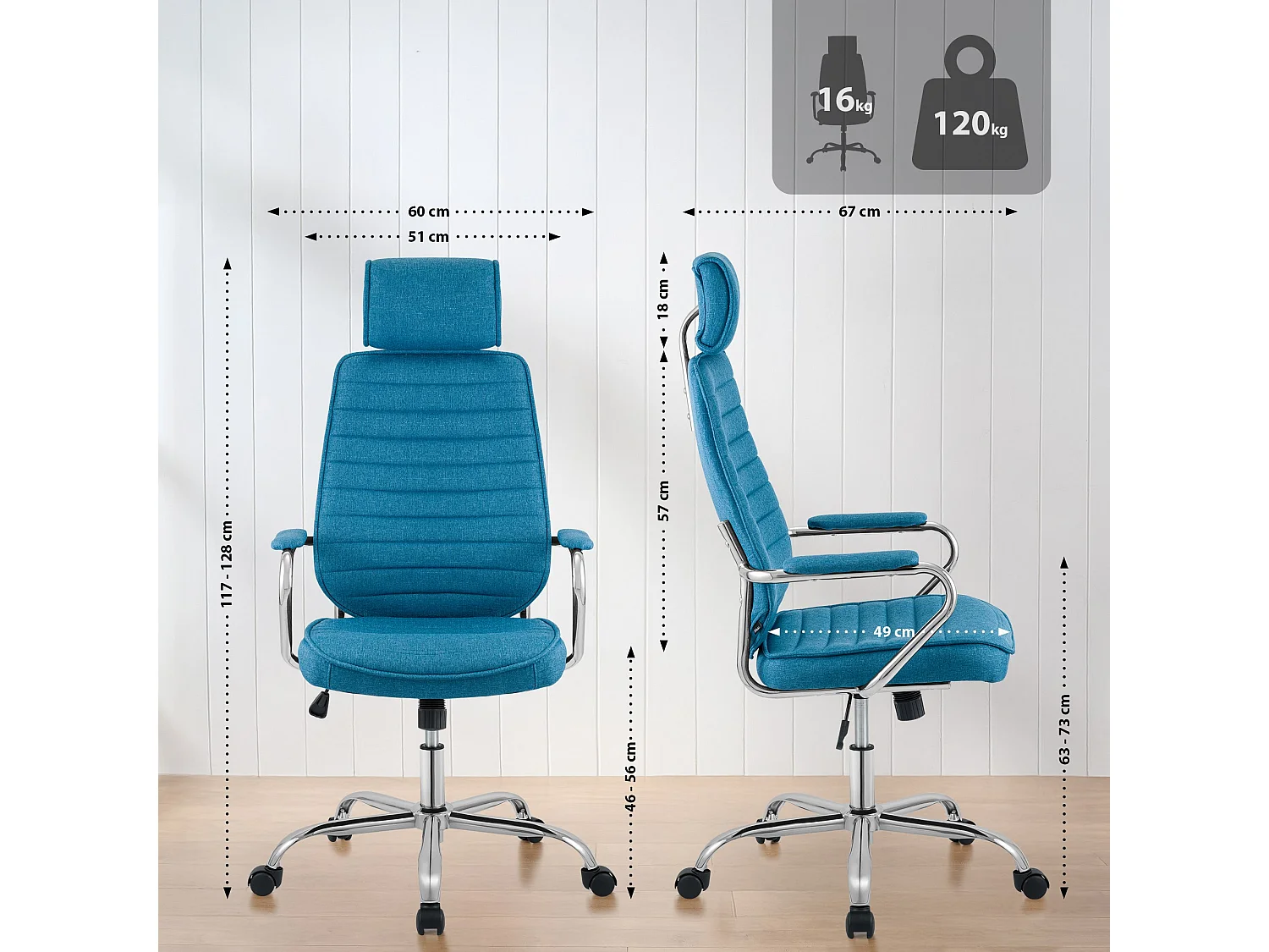 Chaise de bureau - Tissu - Bleu - Rako