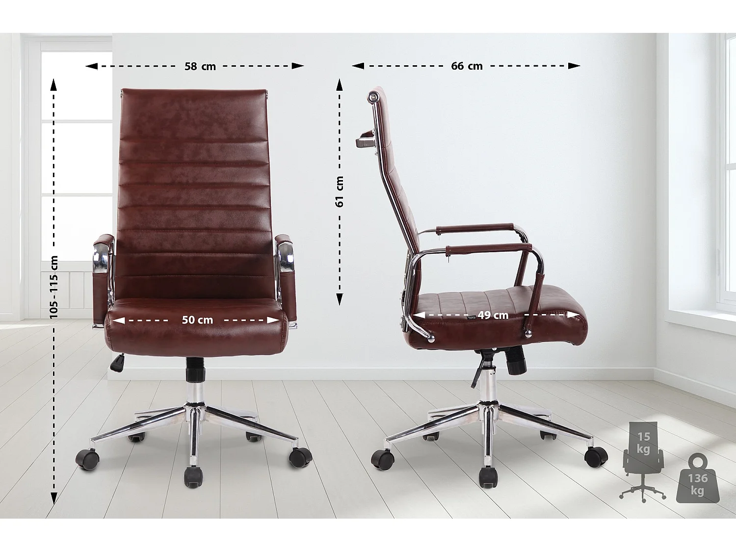 Bureaustoel - Kunstleer - bordeauxrood - Kolumbus