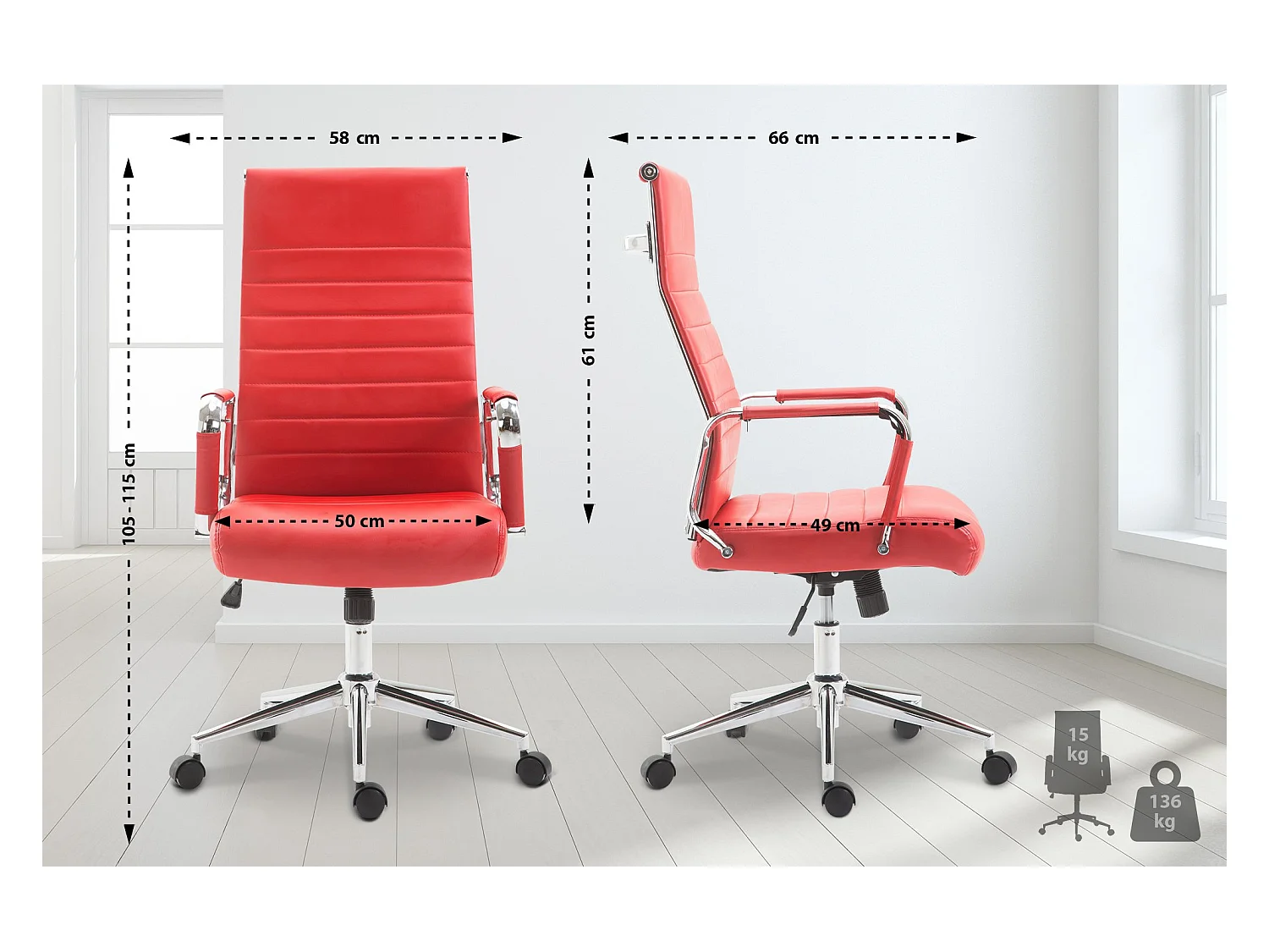 Bürostuhl - Kunstleder & walnuss - rot - Kolumbus