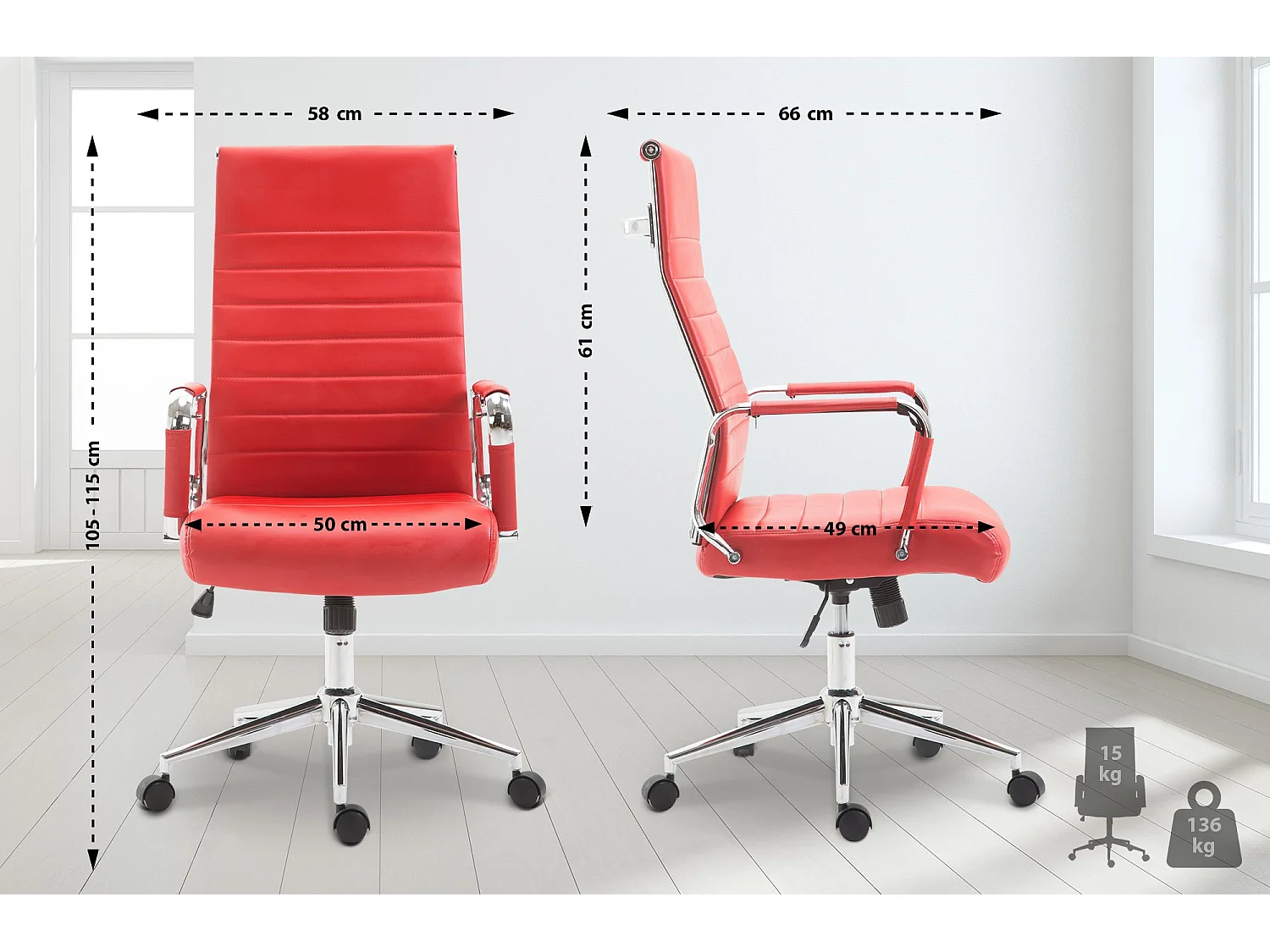 Chaise de bureau - Similicuir & Noyer - Rouge - Kolumbus