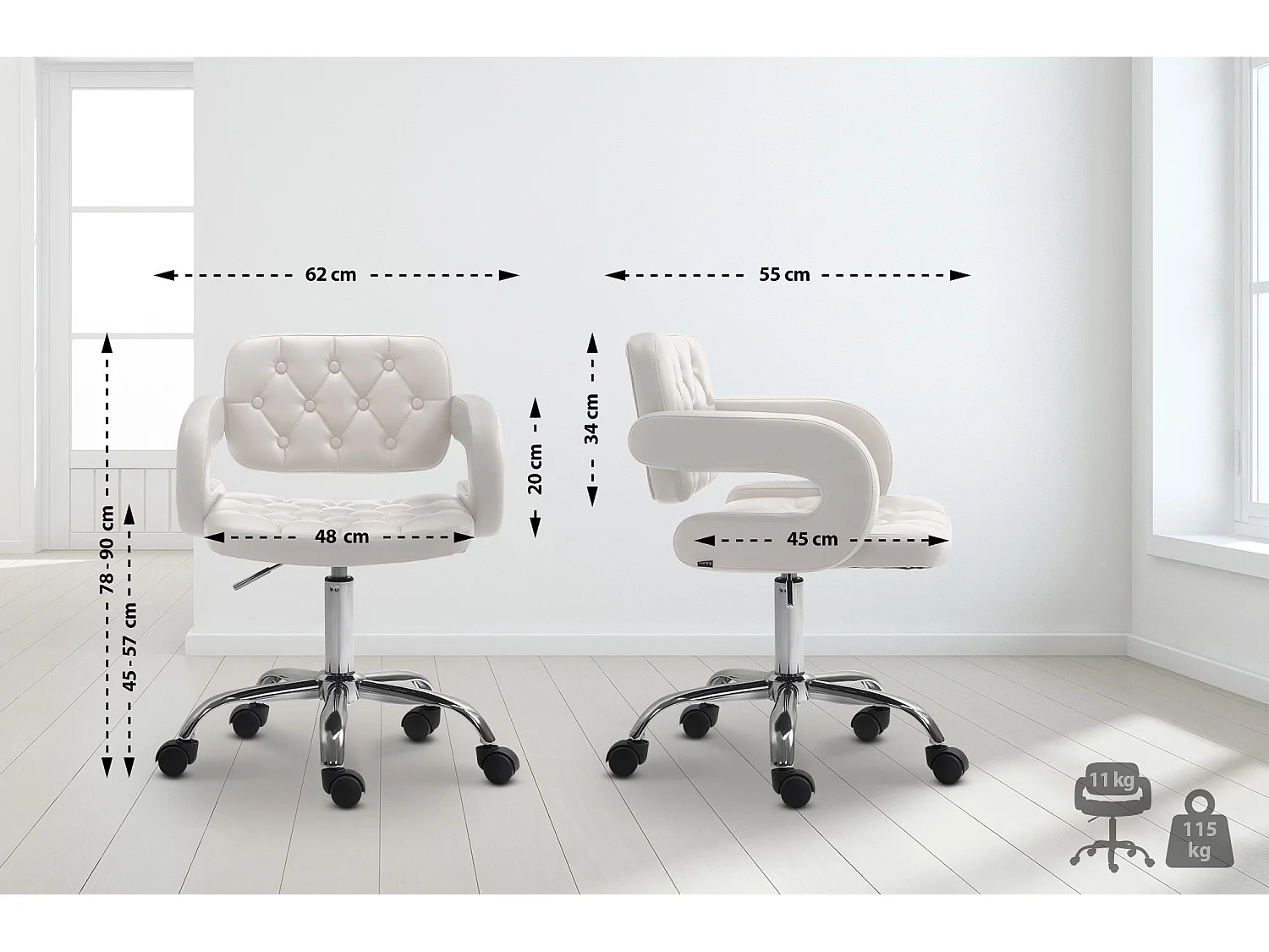 Chaise de bureau - Similicuir & Métal chromé - Blanc - Dublin