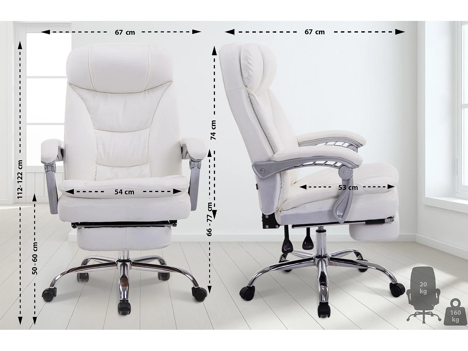 Chaise de bureau - Similicuir - Blanc - XL Troy