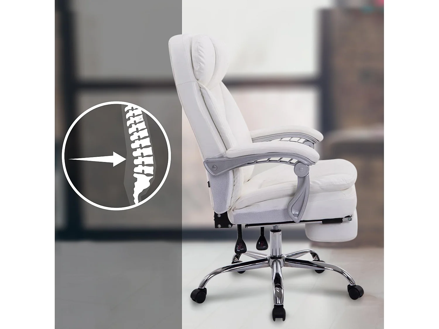 Chaise de bureau - Similicuir - Blanc - XL Troy