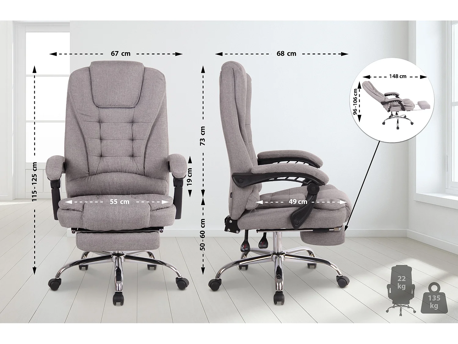 Chaise de bureau - Tissu - Gris - Oxygen