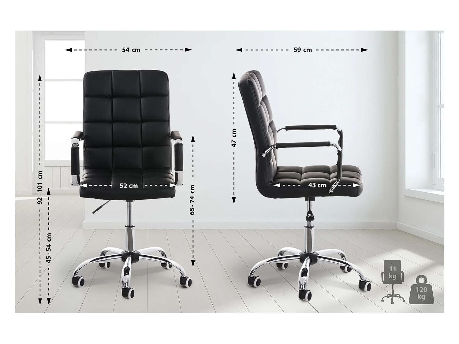Chaise de bureau - Similicuir & Métal chromé - Noir - Deli V2