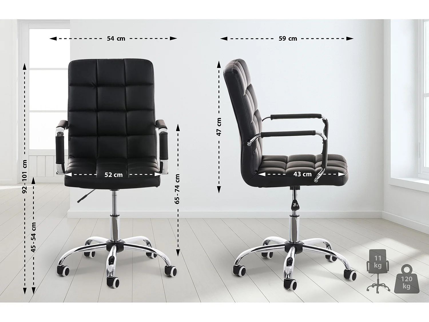 Chaise de bureau - Similicuir & Métal chromé - Noir - Deli V2