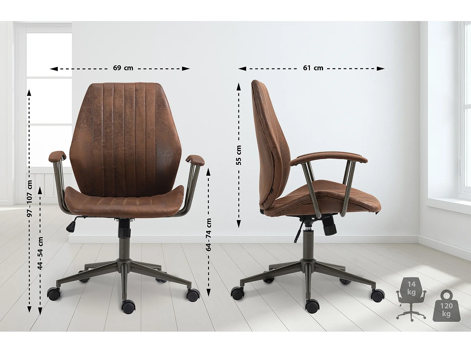 Chaise de bureau - Similicuir & Chrome - Cognac - Nampa