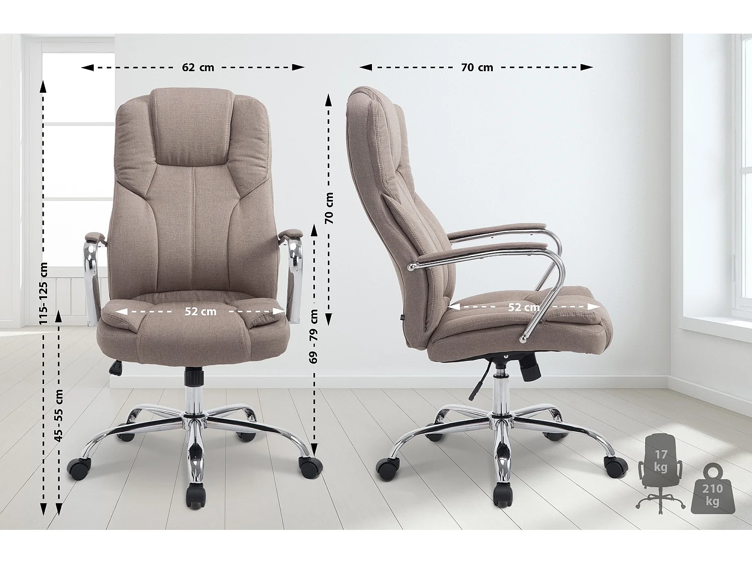 Bureaustoel - Stof & wit - taupe - XXL Xanthos