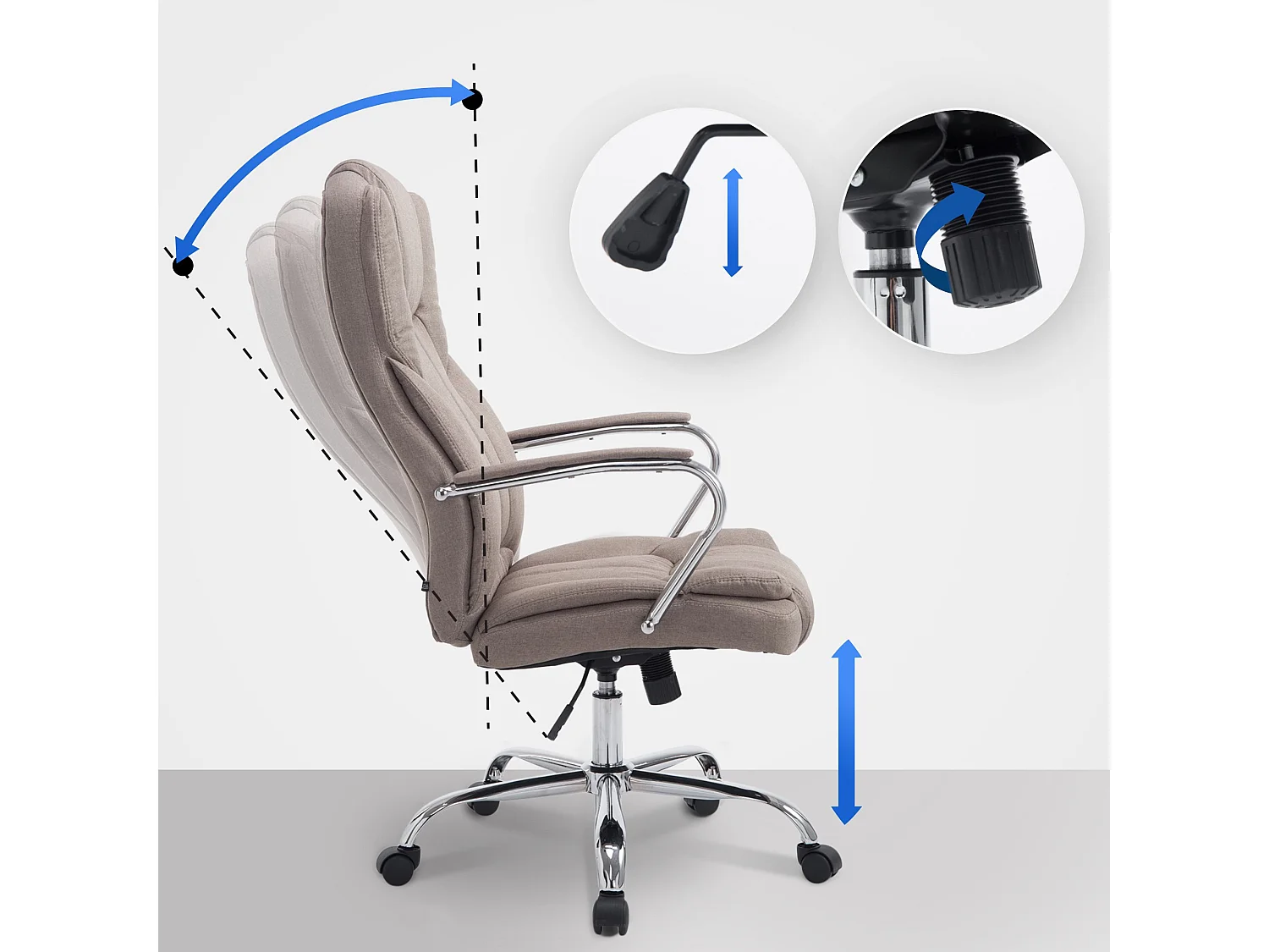 Bureaustoel - Stof & wit - taupe - XXL Xanthos