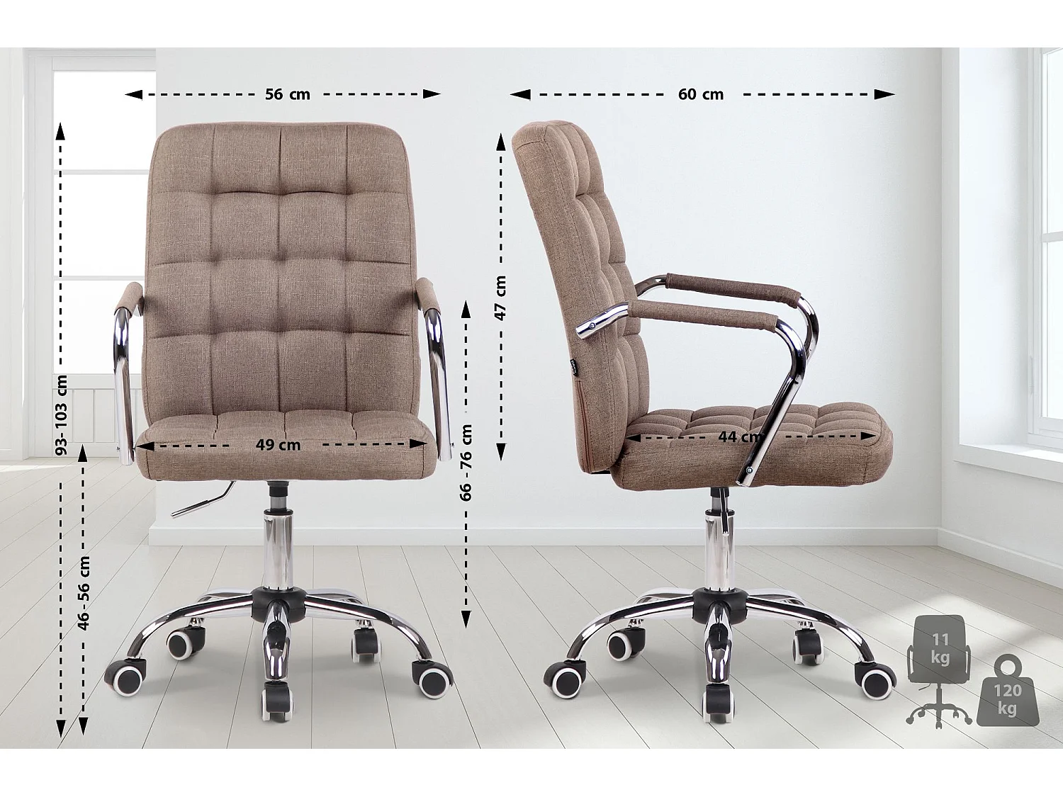 Bureaustoel - Stof & Metaal in chroomoptiek - taupe - Terni