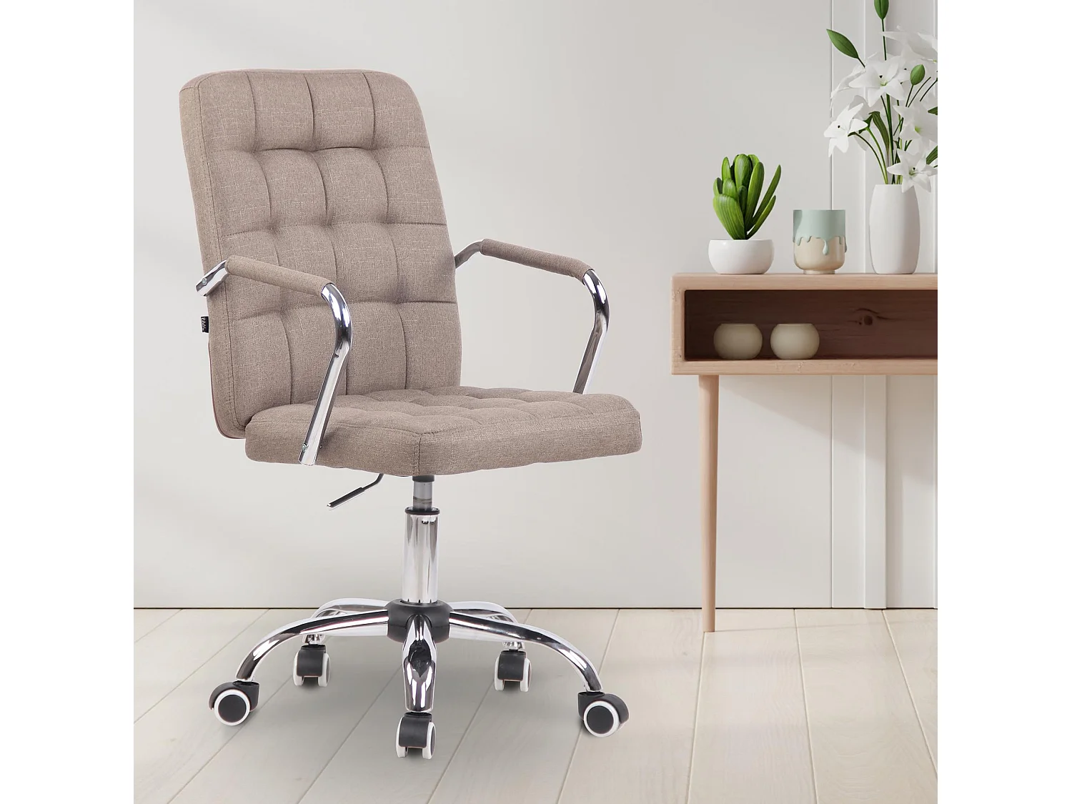 Chaise de bureau - Tissu & Métal chromé - Taupe - Terni