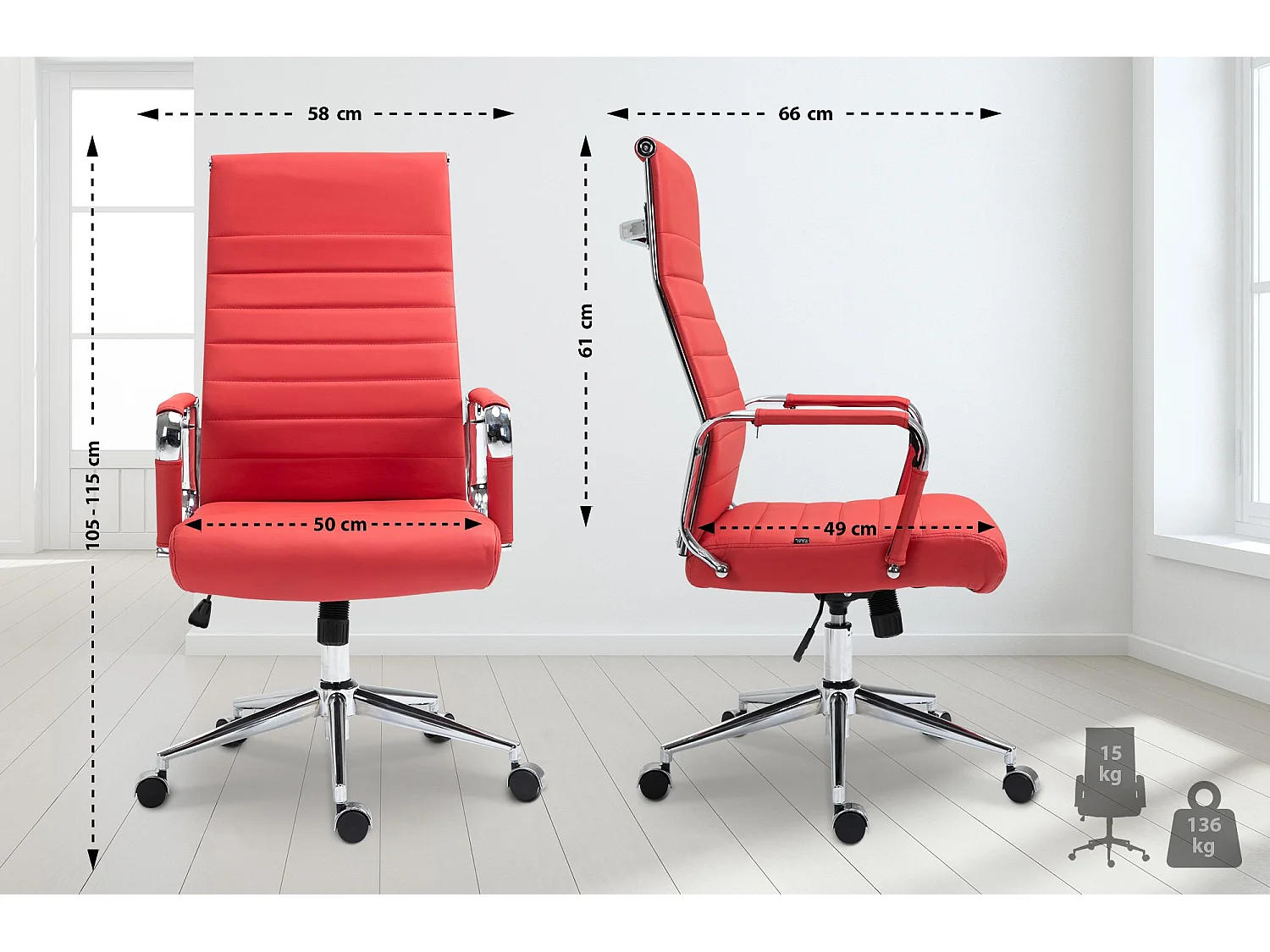 Bürosessel - Echtleder & grau - rot - Kolumbus