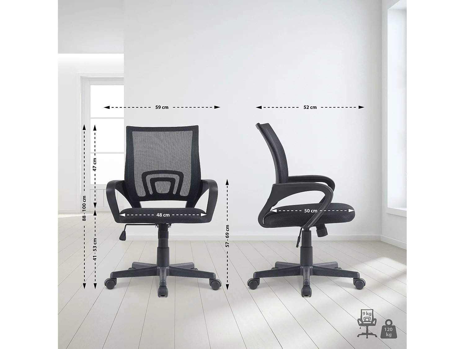 Chaise de bureau - Similicuir & Chrome - Noir - Genius