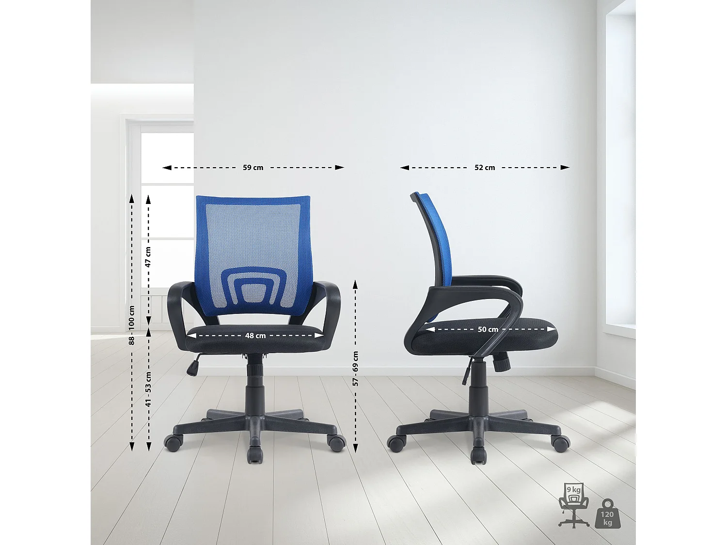 Chaise de bureau - Similicuir & Chrome - Bleu - Genius