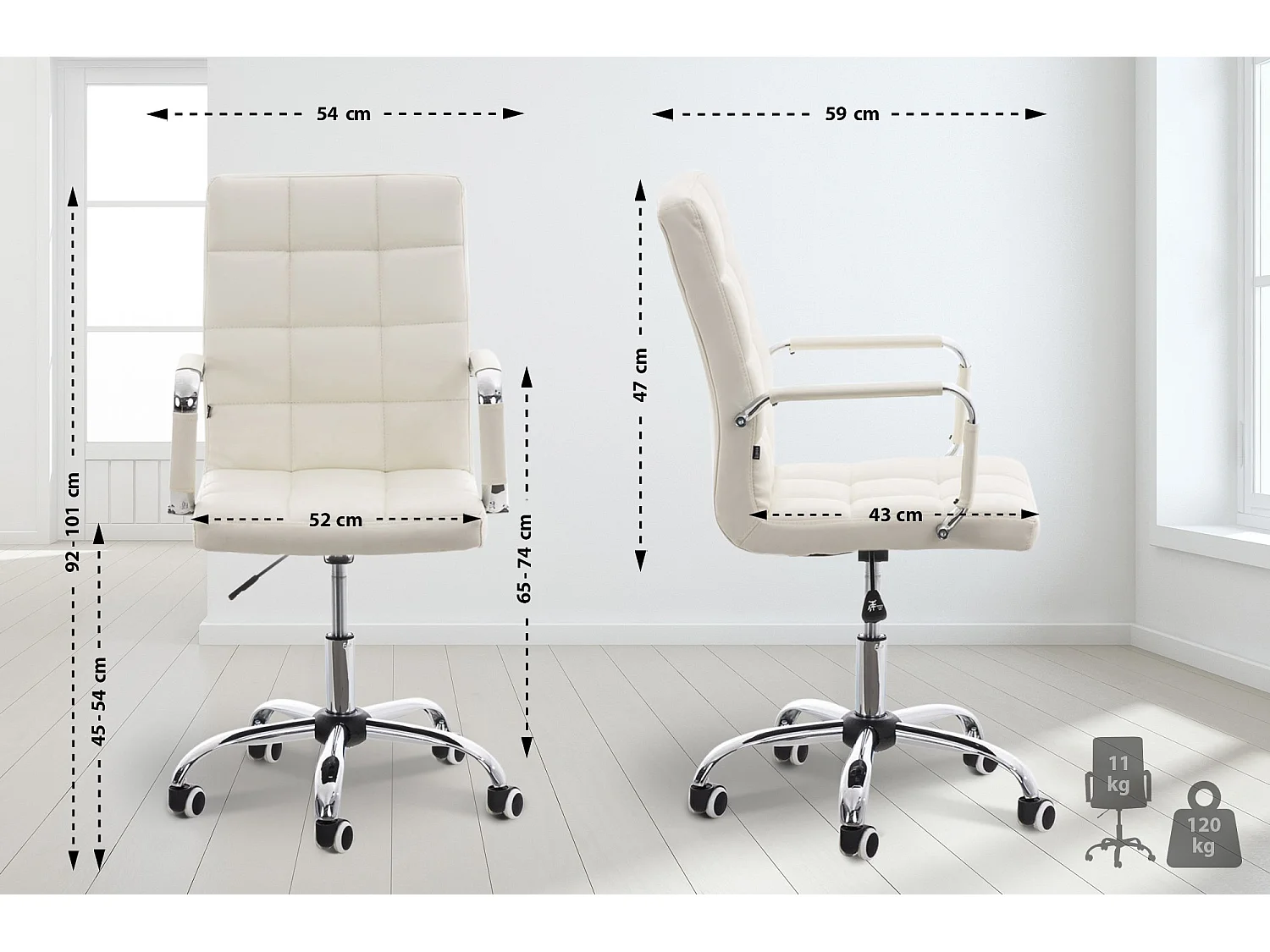 Chaise de bureau - Similicuir & Métal chromé - Blanc - Deli V2