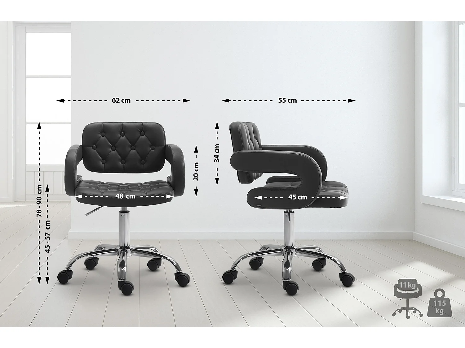 Chaise de bureau - Similicuir & Métal chromé - Noir - Dublin