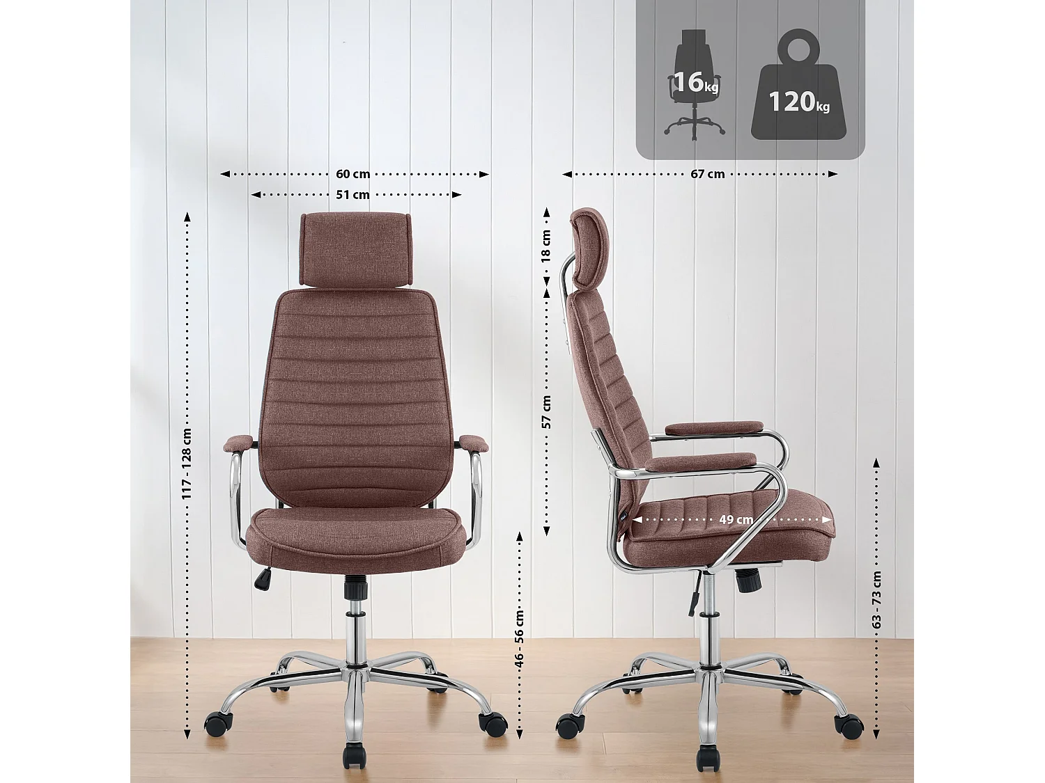 Chaise de bureau - Tissu - Marron - Rako