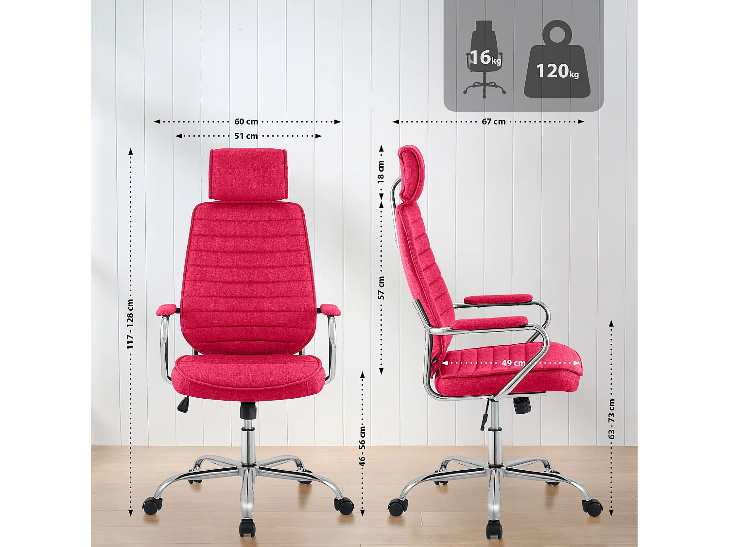 Chaise de bureau - Tissu - Rouge - Rako