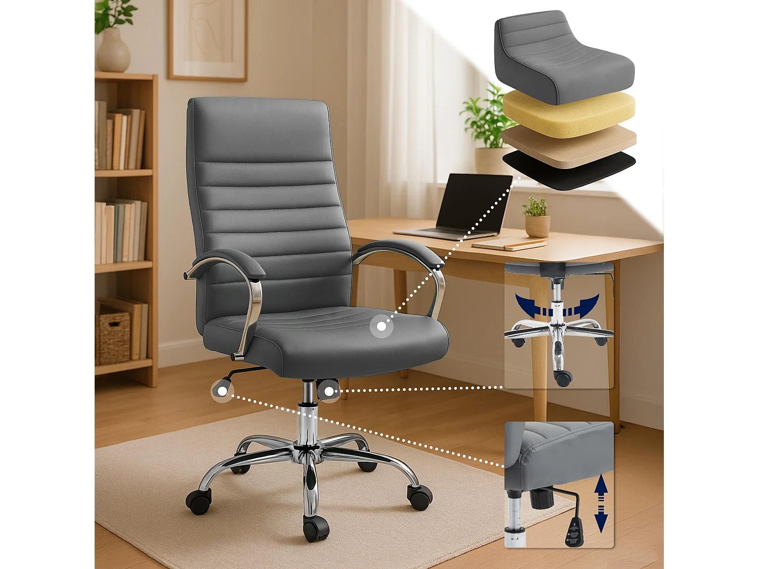 Chaise de bureau - Similicuir & Nature - Gris - Valais