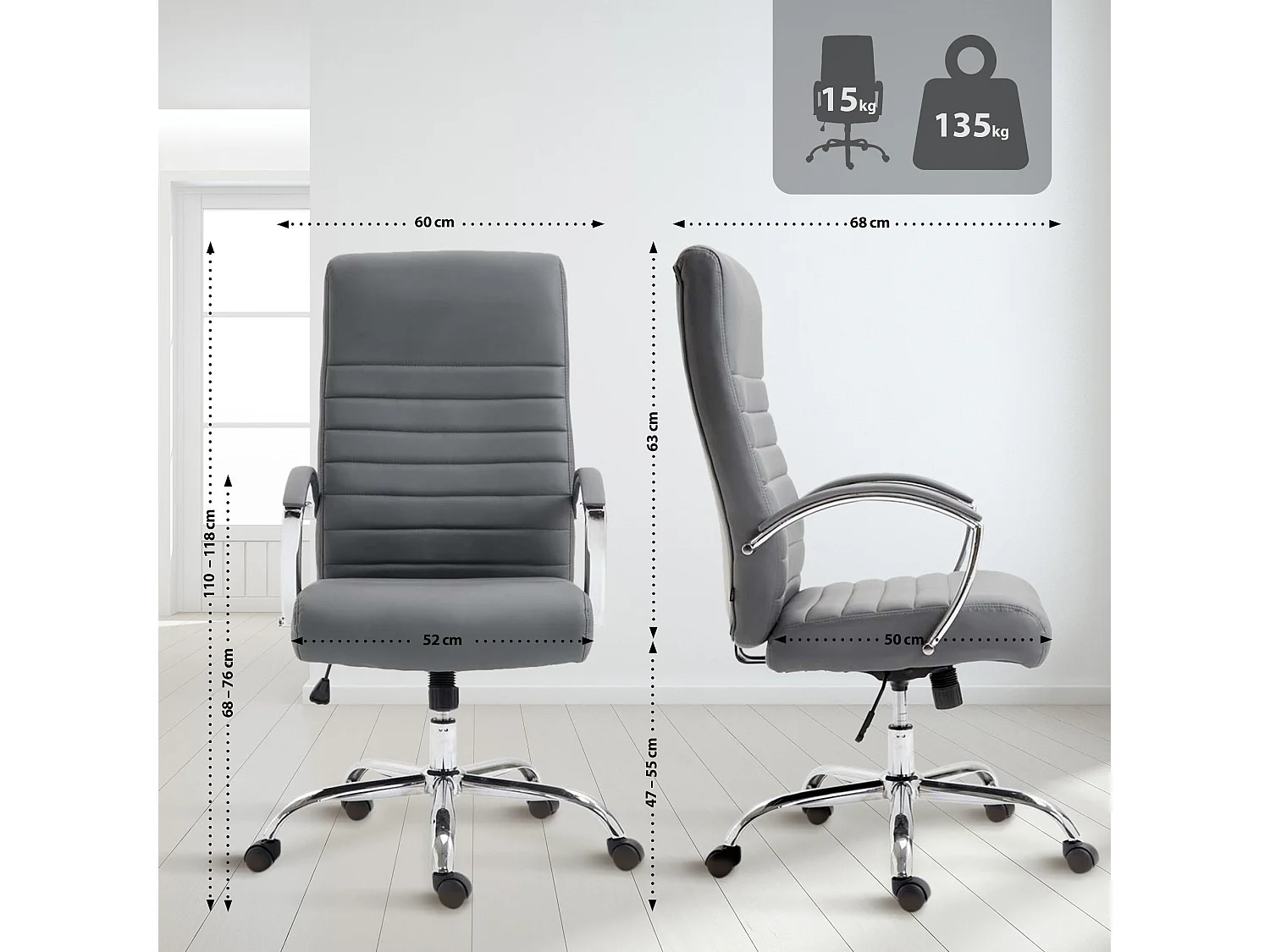 Chaise de bureau - Similicuir & Nature - Gris - Valais