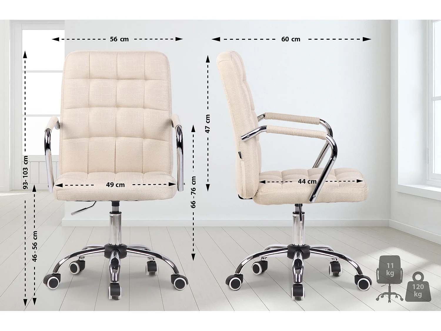 Bürostuhl - Stoff & Metall in Chromoptik - creme - Terni