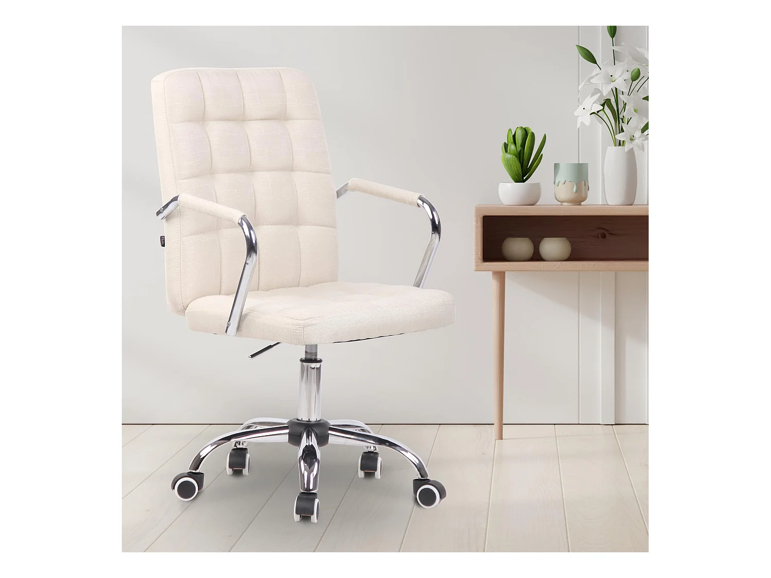 Chaise de bureau - Tissu & Métal chromé - Crème - Terni