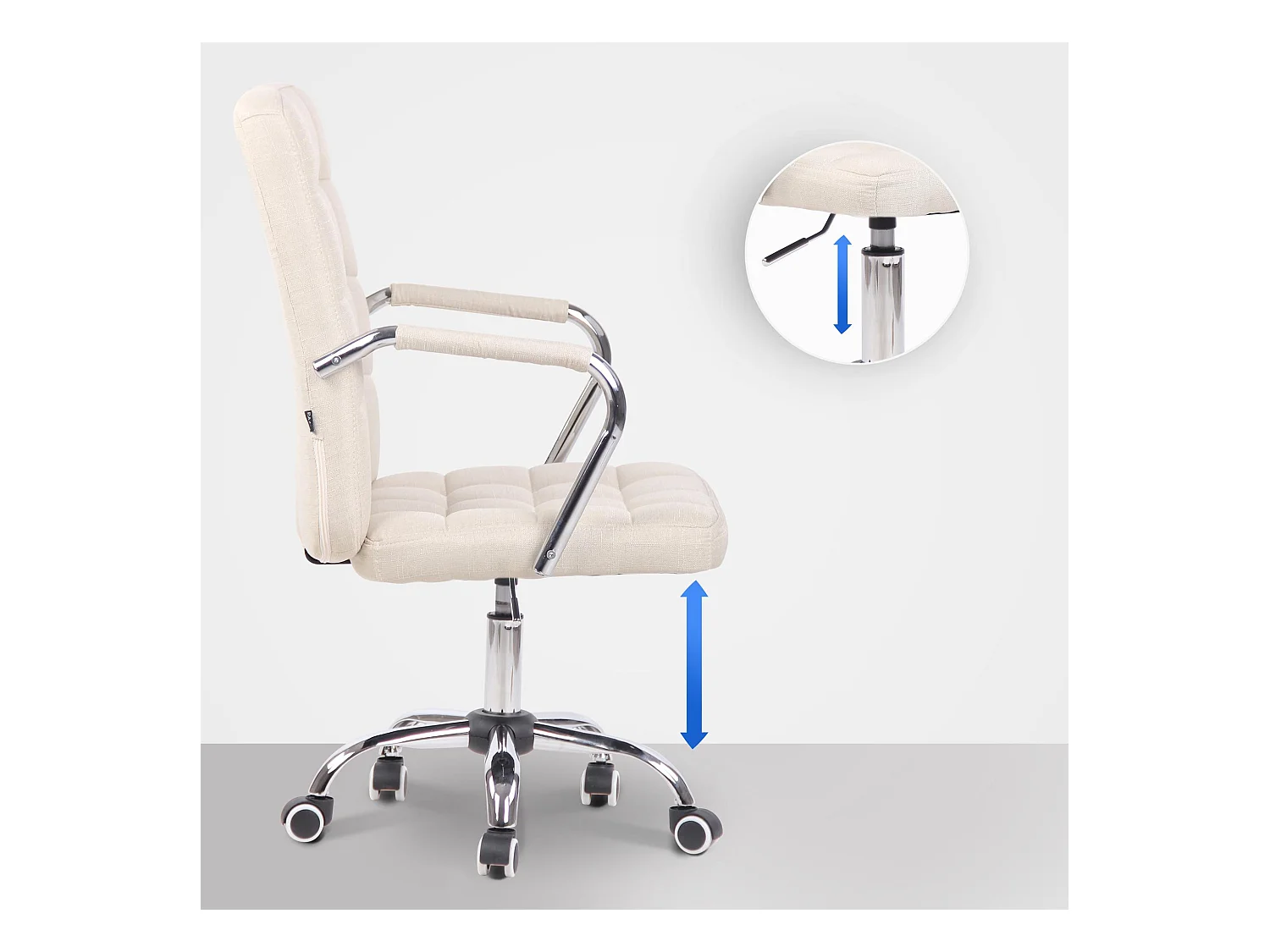 Chaise de bureau - Tissu & Métal chromé - Crème - Terni