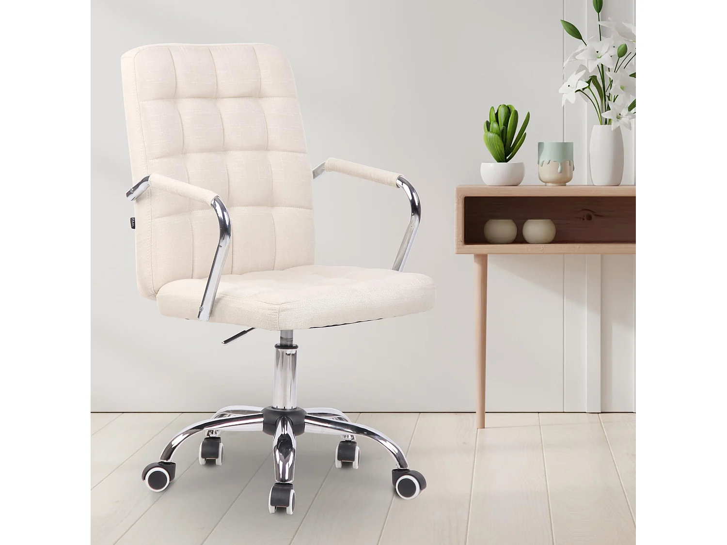 Chaise de bureau - Tissu & Métal chromé - Crème - Terni