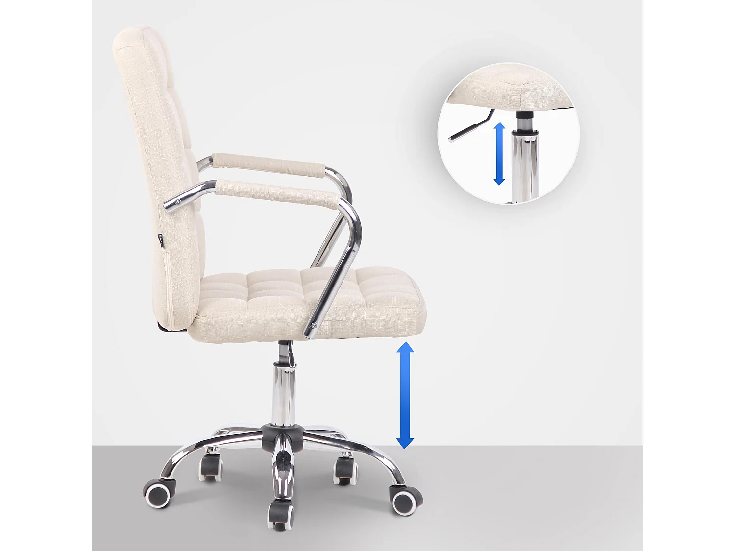 Chaise de bureau - Tissu & Métal chromé - Crème - Terni