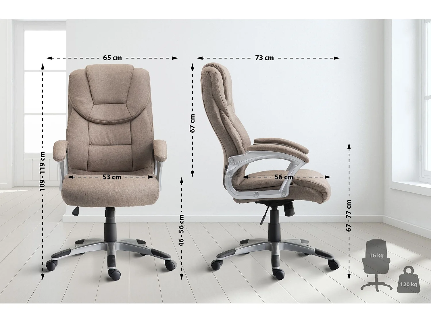 Bureaustoel - Stof & Kunststof - taupe - Texas V2