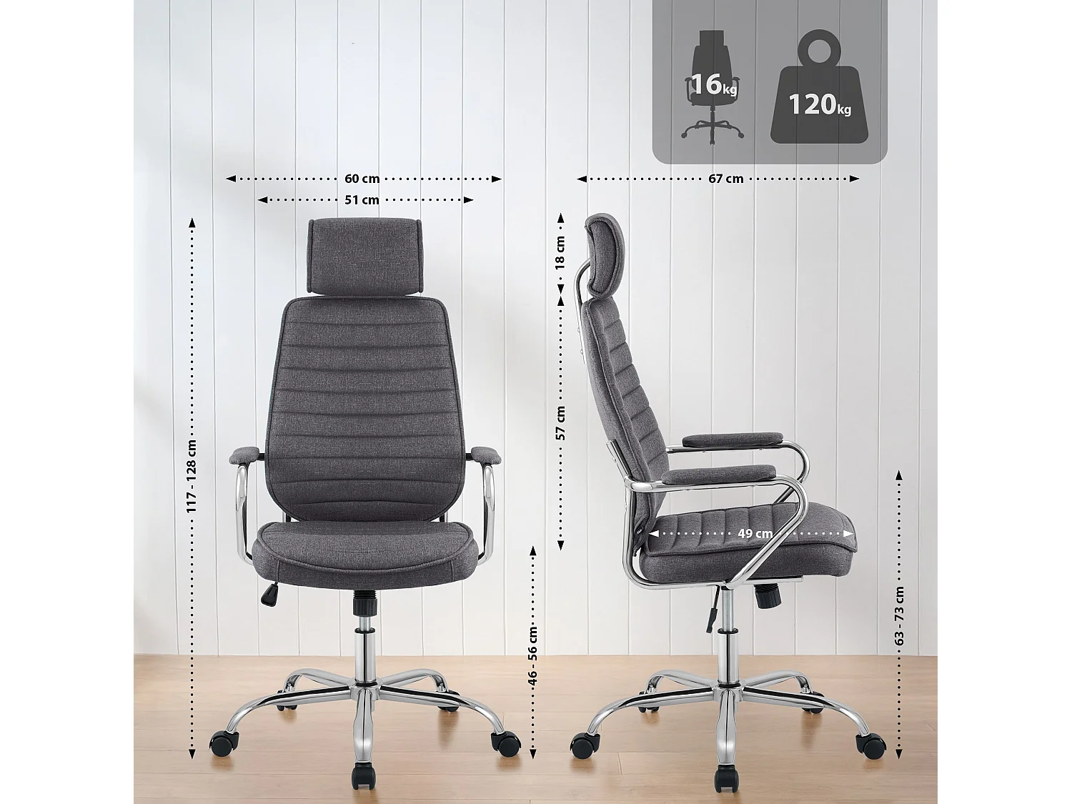 Chaise de bureau - Tissu - Gris foncé - Rako