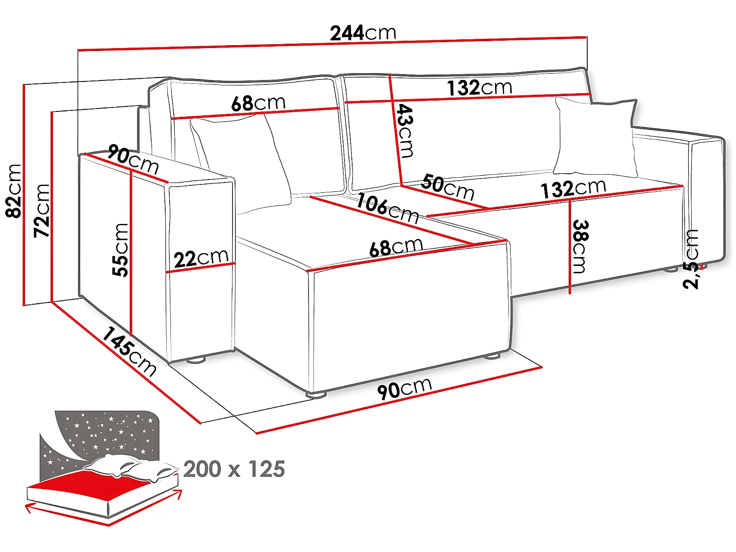 Canapé d'angle convertible en velours côtelé "Karl " - 3 places - Jaune