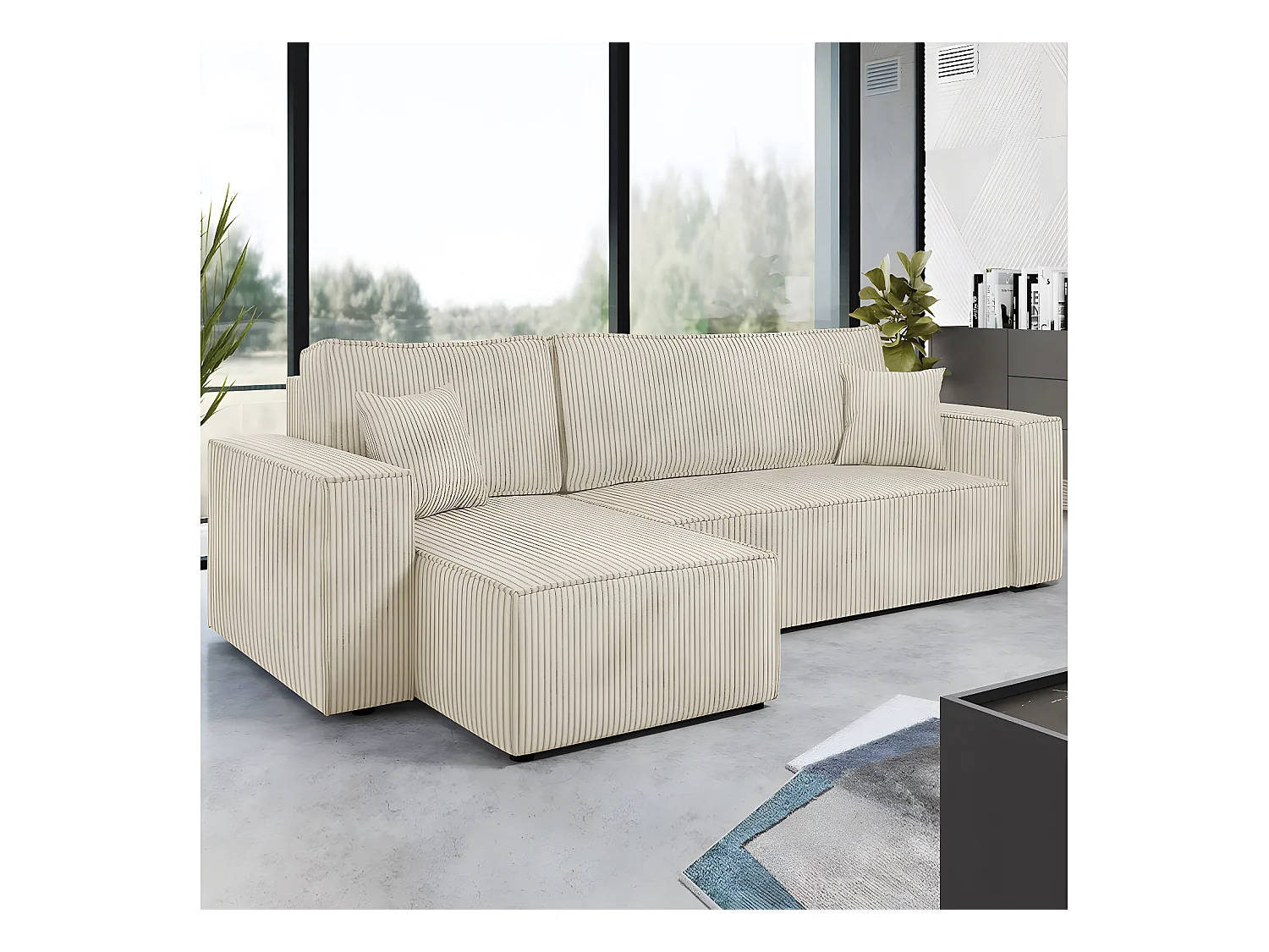Canapé d'angle convertible en velours côtelé "Karl " - 3 places - Beige