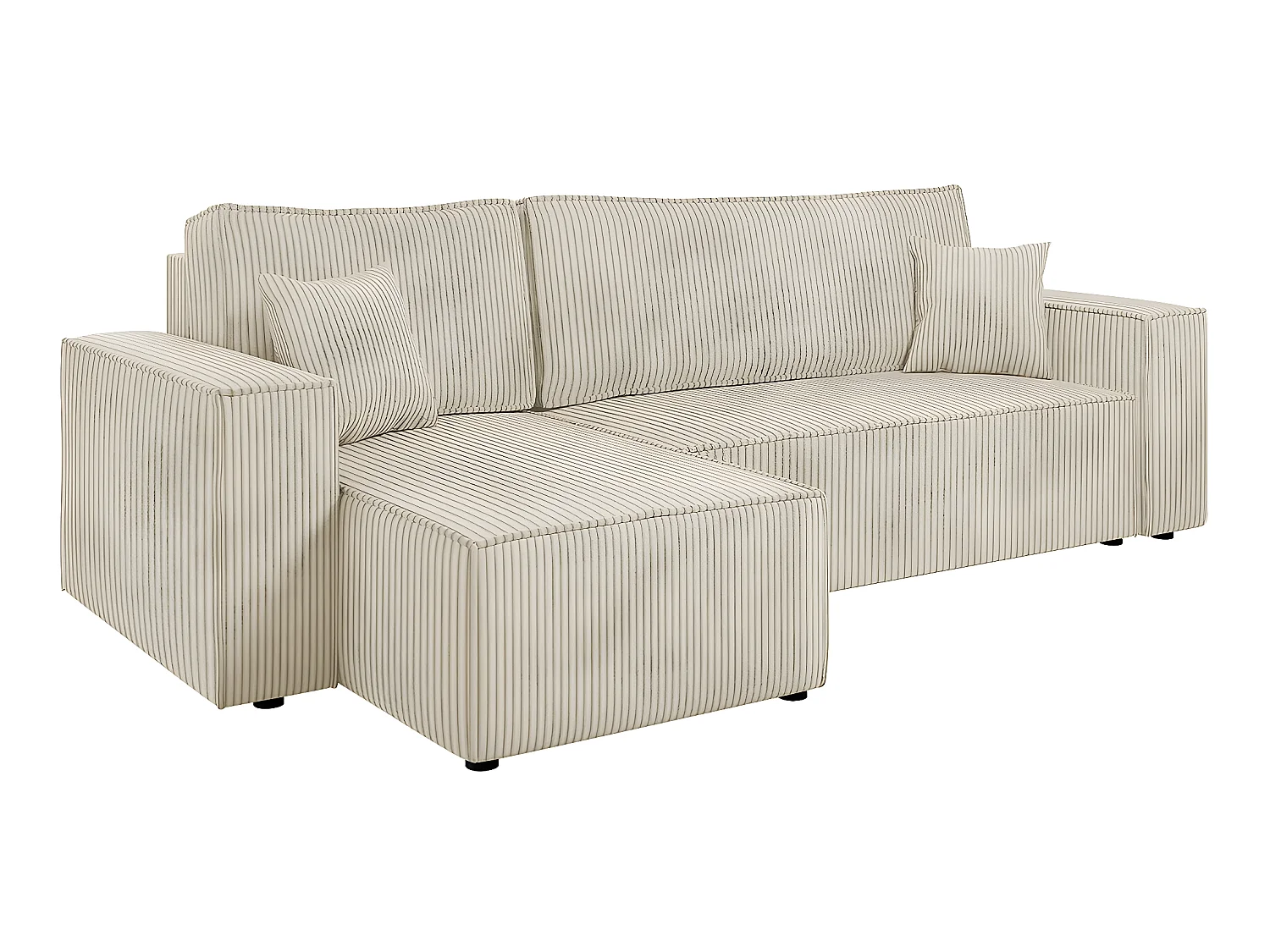 Hoekbank van geribbeld fluweel "Karl" met opbergruimte - 3 plaatsen - Beige