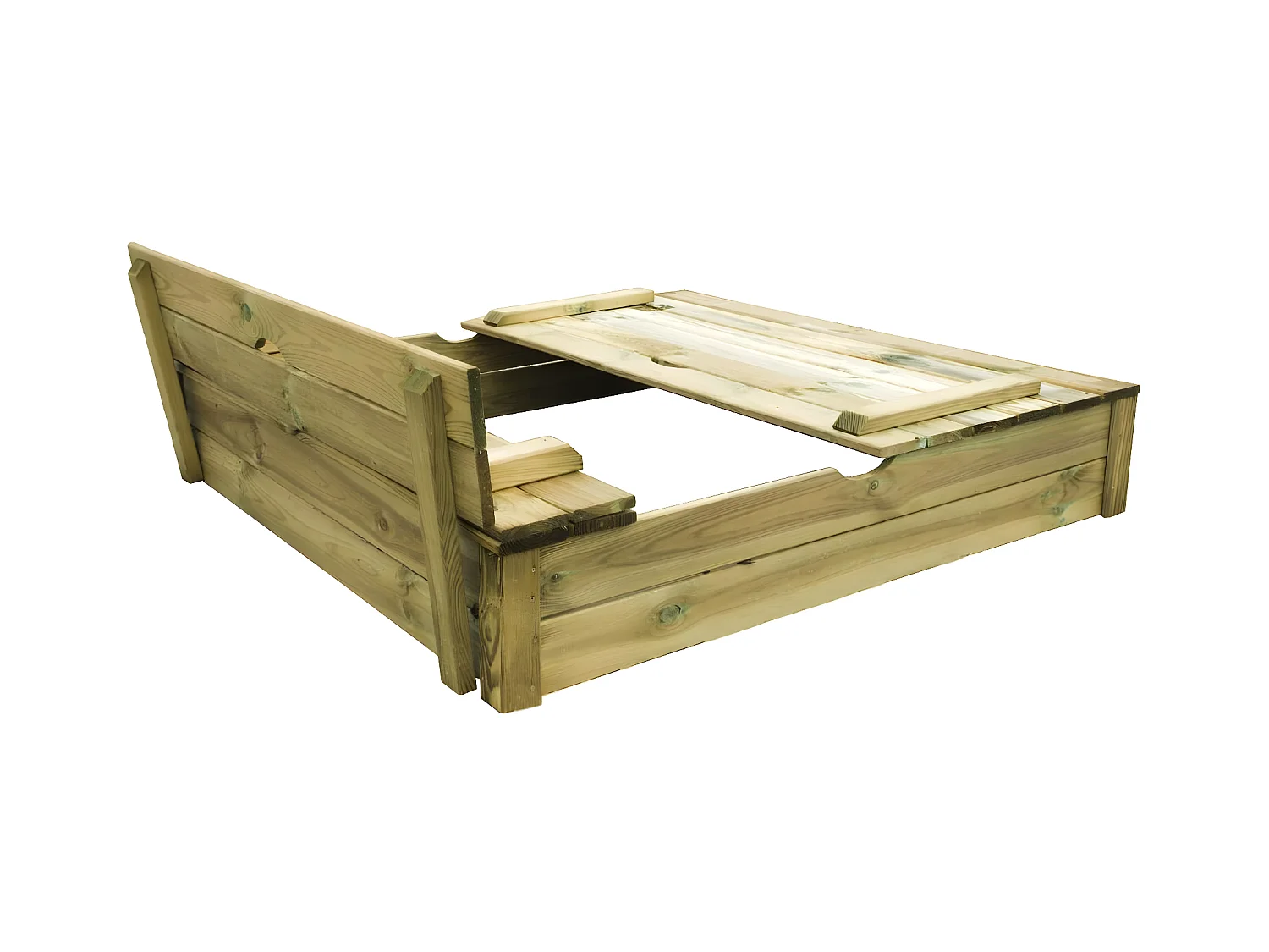 Cassa di sabbia in legno "Sandy" 120x120 con panca per bambini