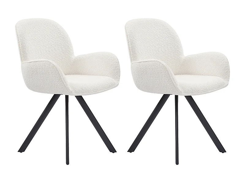 Lot de 2 chaises avec accoudoirs en tissu bouclette et métal noir - Blanc - DORNELA
