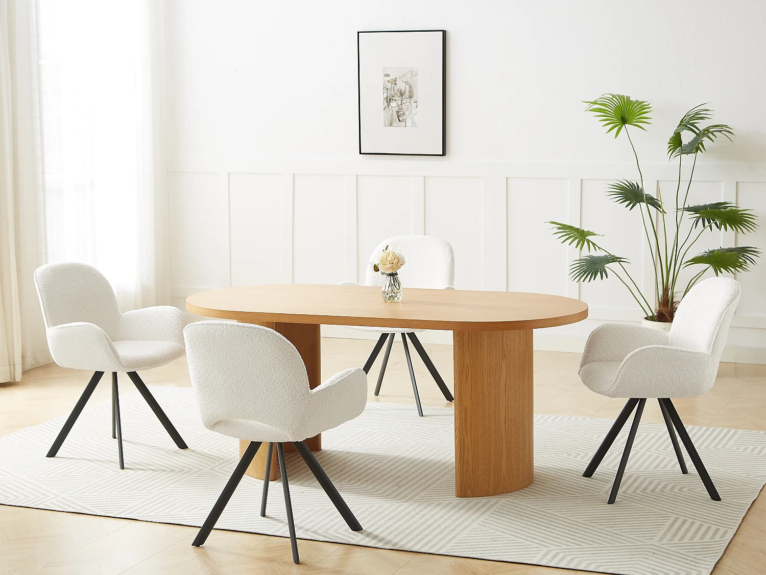 Set van 2 stoelen met armleuningen van boucléstof en zwart metaal - Wit - DORNELA